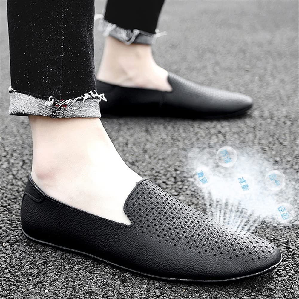 Mocasines de Hombre Cuero Genuino Punta Puntiaguda Perforado Transpirable Suela de Goma Cómodo Tacón Plano Ligero Casual Boda Slip-on