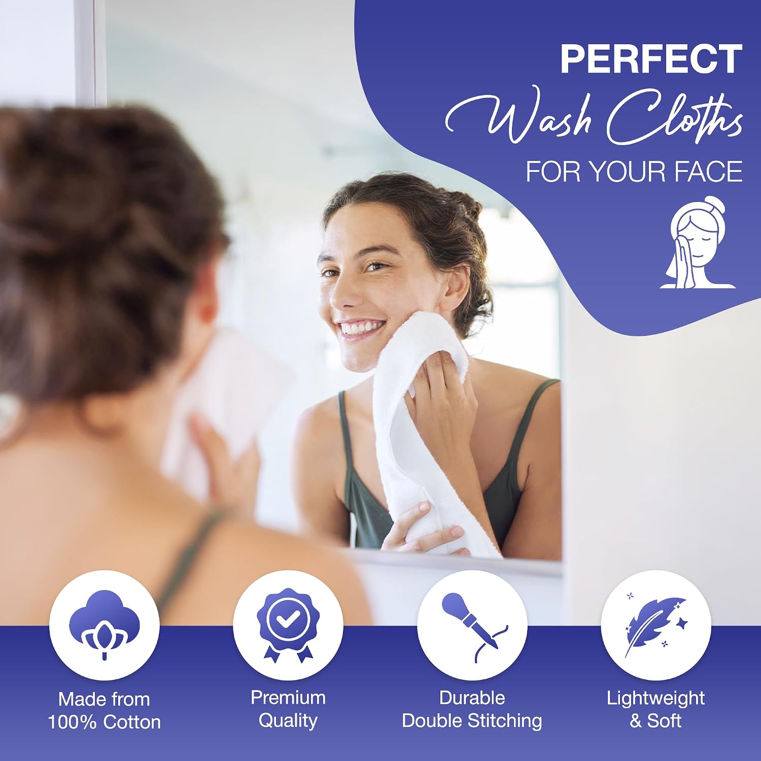 White Washcloths 12 Pack, 100% Cotton Wash Cloths for Face, Body & Shower image 4