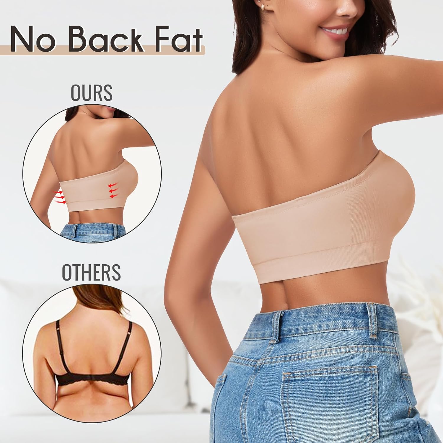 WOWENY Strapless Bras for Women Bandeau Bra Wireless Non-Slip Silicone Seamless Padded Tube Top Bra - Image 5