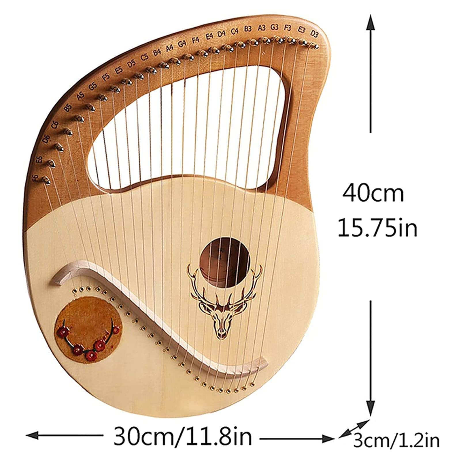 Arpa da giro fatta a mano, arpa lira 21 strumenti arpa in metallo for principianti, strumenti musicali lira arpa in legno di mogano violino greco pianoforte miglior regalo for gli amanti della m