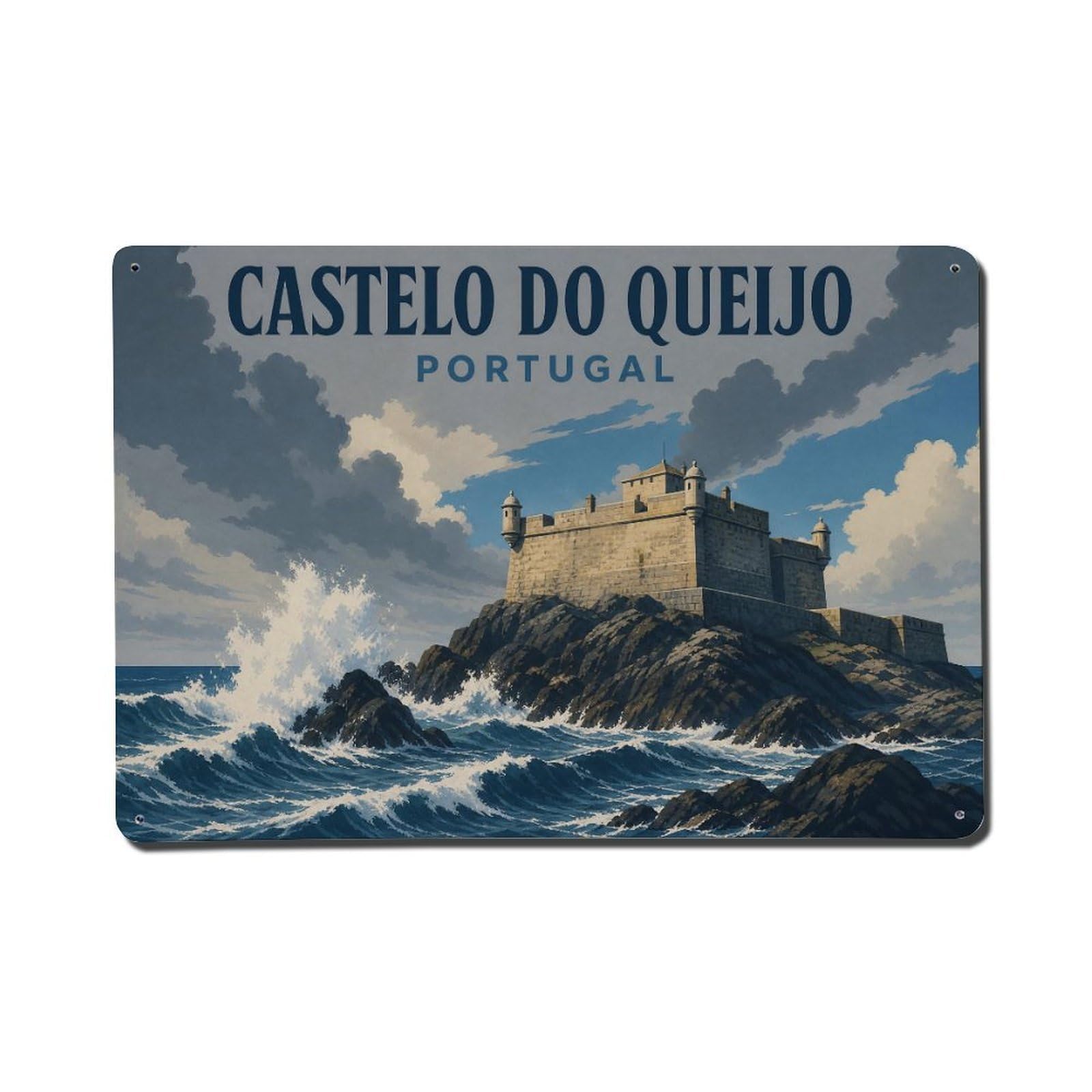 Huiyhb 8X12inch(20X30cm) Vintage Travel Castelo Queijo Coastal Castle Portugal Metal Tin Sign