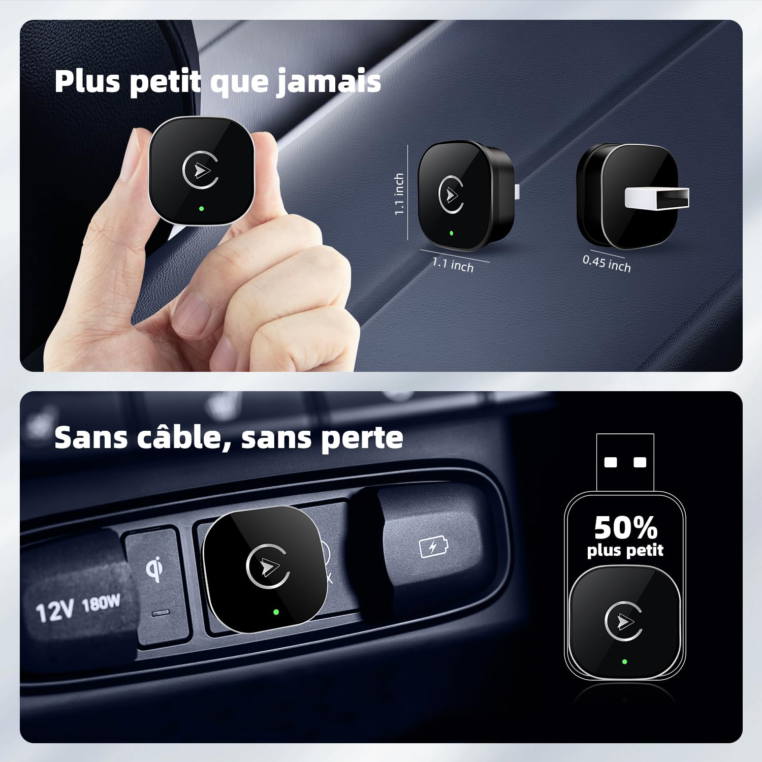2026 Carplay sans Fil, Mini Adaptateur Carplay sans Fil pour iPhone et Plus de 1k+ Voitures, Type-C/USB, Connexion Rapide Stable, Compatible avec iOS 10+ Autos à partir de 2015