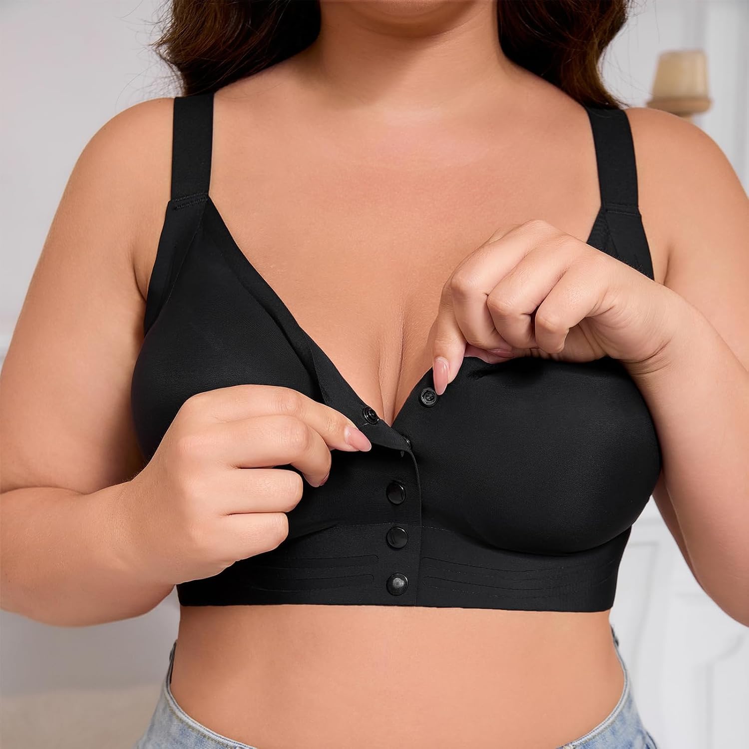 Front Snap Closure Bras for Older Women Wireless Plus Size Bra with Adjustable Shoulder Straps Full Coverage - Image 5