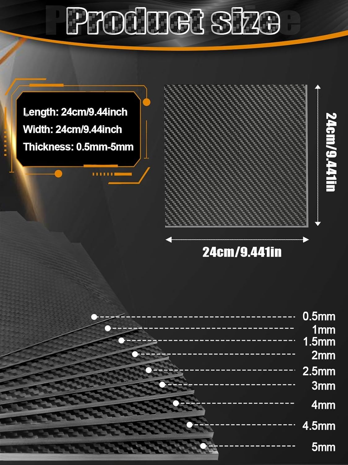 Kalolary Carbon Fiber Board Plate, 3K Real Kohlefaserplatten erhältlich in 0,5mm-5mm Köperbindung 100% glänzende Oberfläche (Köperbindung, 240 * 240 * 0,5mm)
