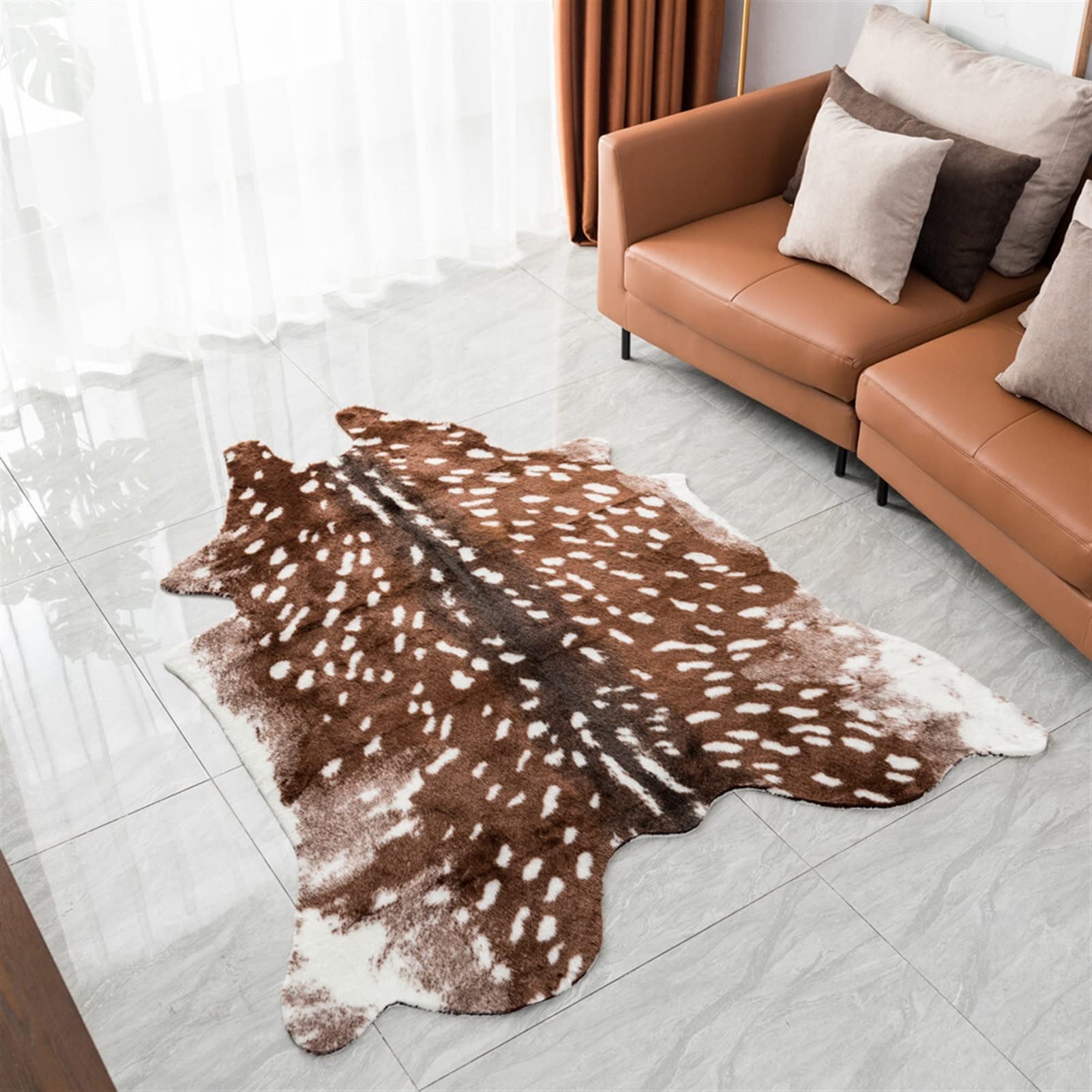 Tapis fausse peau animale imitation cuir de cerf imprimé pour déco salon