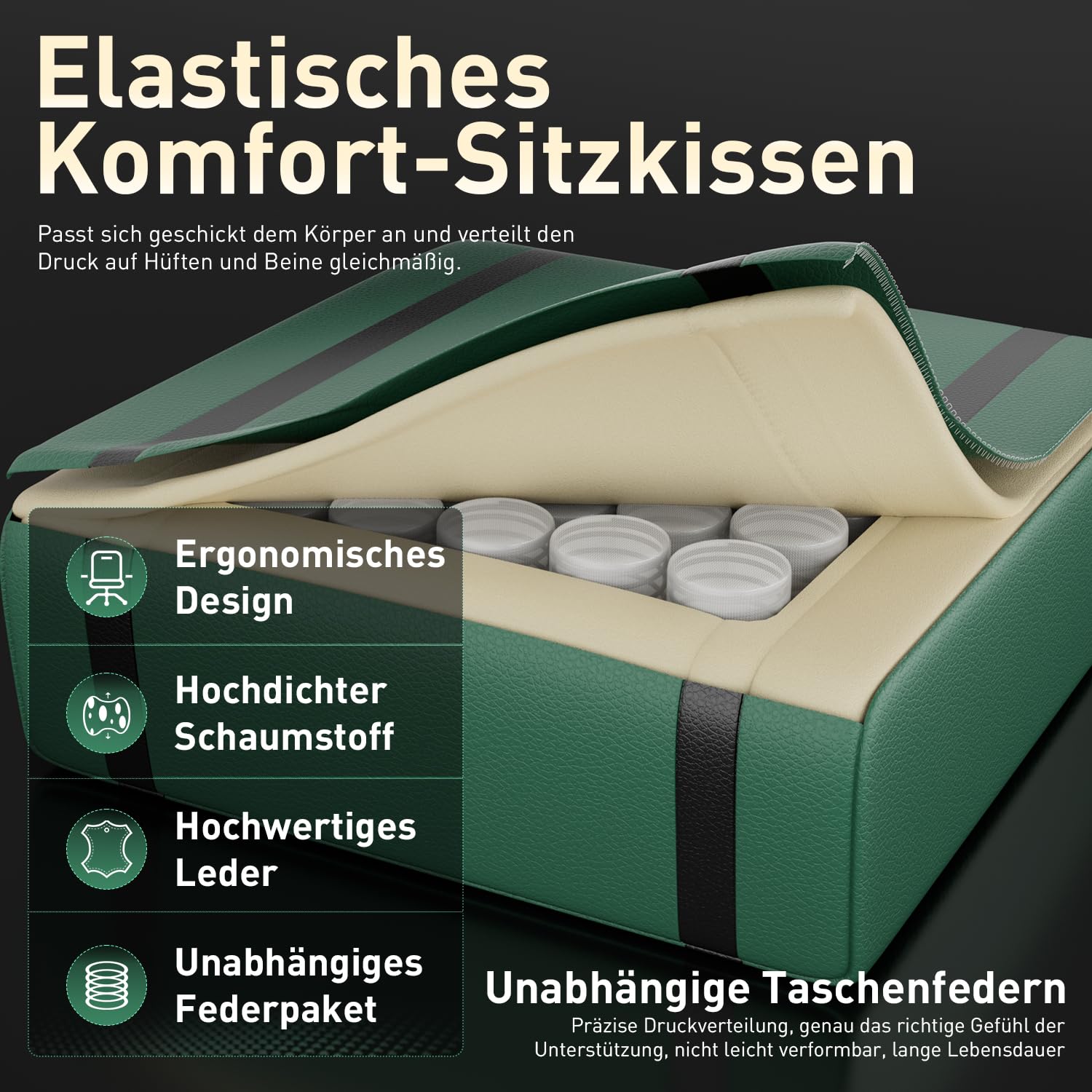 HLONONE Gaming Stuhl mit Massagefunktion, Ergonomischer Gamer Stuhl, Racing Gaming Sessel mit Fußstütze, Kopfstütze und Massage Lendenkissen, Gepolstert PC Stuhl, 150 kg Belastbarkeit, Schwarz-Grün