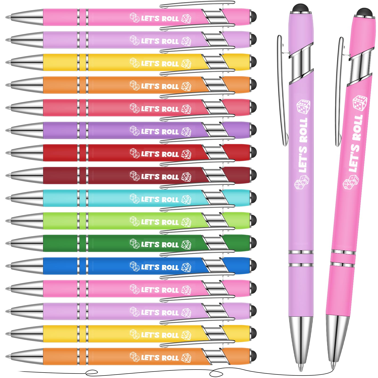 Chiisong 36 Pcs Bunco Gifts for Women Bunco Let's Roll Ballpoint Pens with Screens Touch Stylus Tips Funny Fine Point Smooth Writing Pens for Dice