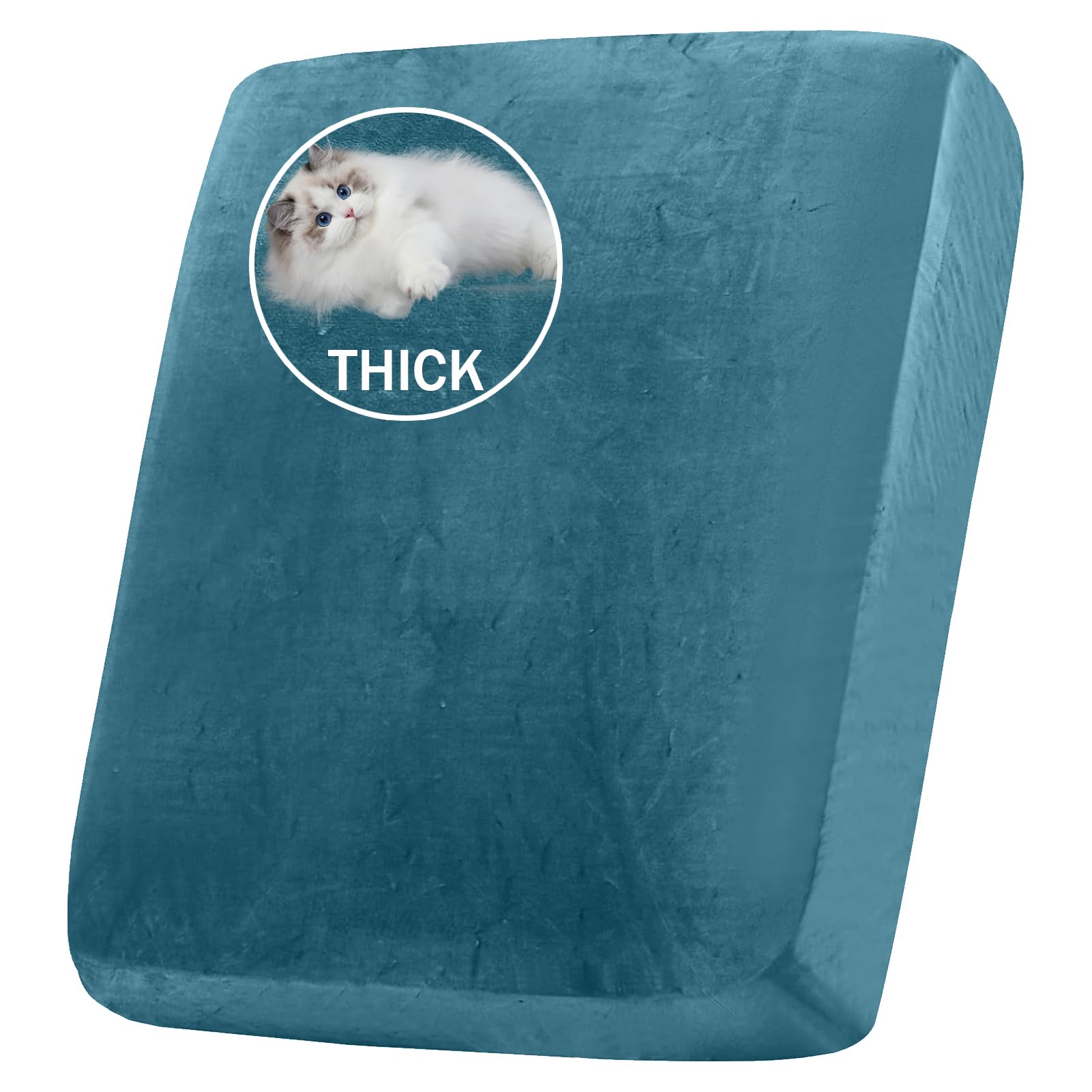 BXFUL Stretch Velvet Sofa Seat Cushion Cover, Removable Sofa Couch Covers with Elastic Bottom, Washable Furniture Slipcovers Protector for Kids and Pets (Large 1-Seater,Peacock Blue)