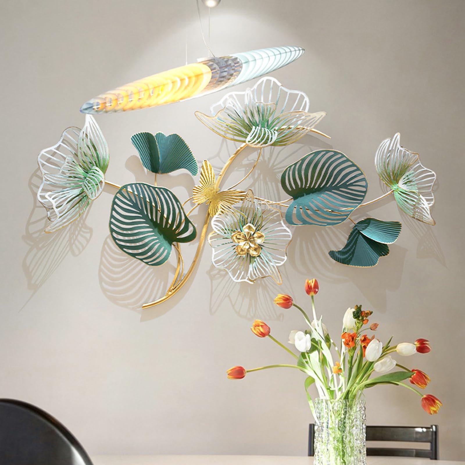 Esculturas de Pared de Metal, Decoración de Flores Metálicas, Decoración de Arte de Pared Moderno para Hojas de Estar de Sala de Estar Decoración Colgante 89 X 53 X 6 cm