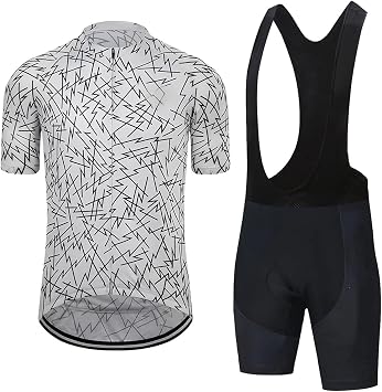 Mens Cycling Jersey Sets Short Sleeve Quick-Dry Biking Shirts Bike Clothing with Gel Padded Bike Shorts Riding SportswearWhite,Large