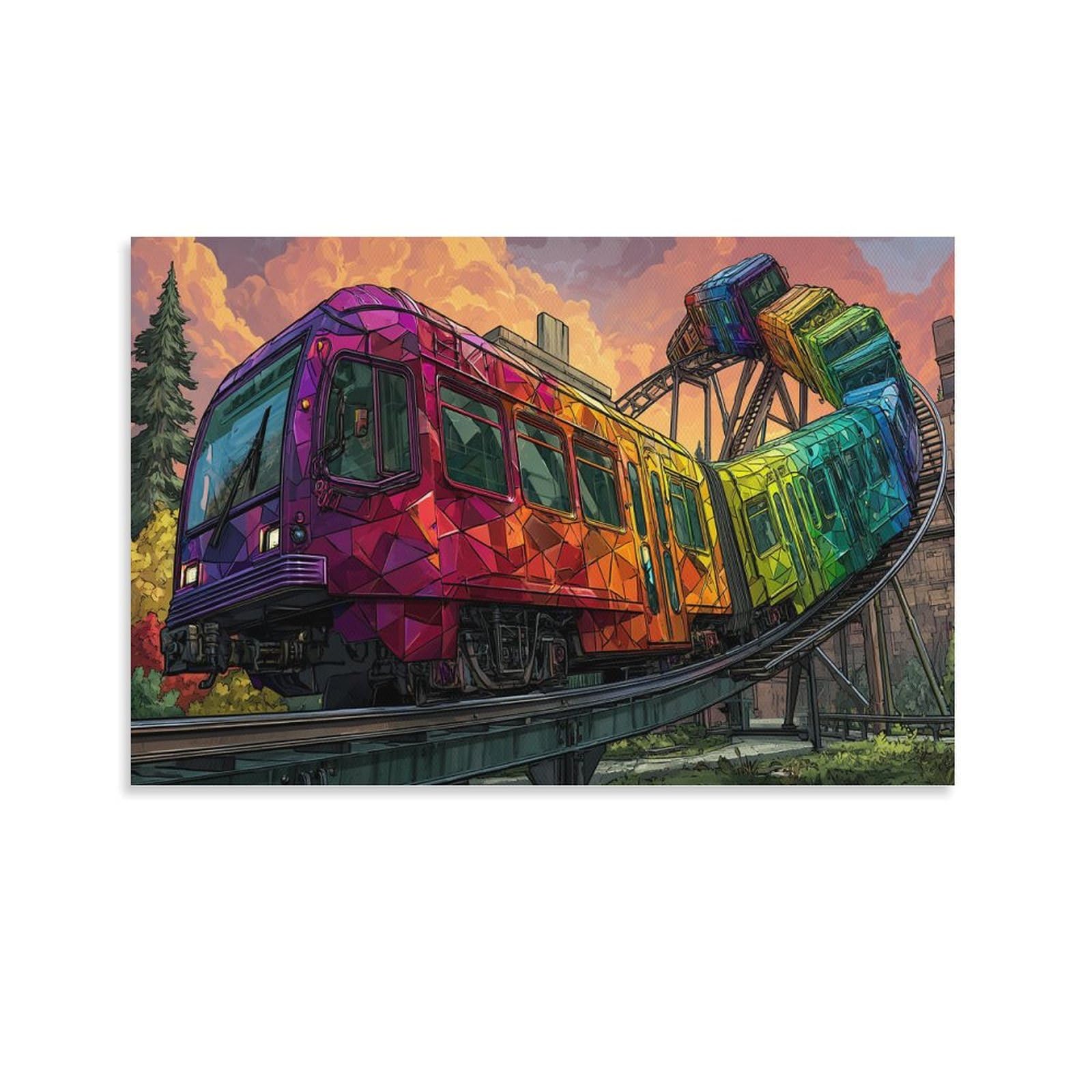 Phqazwsxe Unframe-Style-4 Roller Coaster Wall Painting Wall Art Giclee Canvas Interesting Modern Art Durable Canvas Uv Printing Office 08X12inch(20X30cm)
