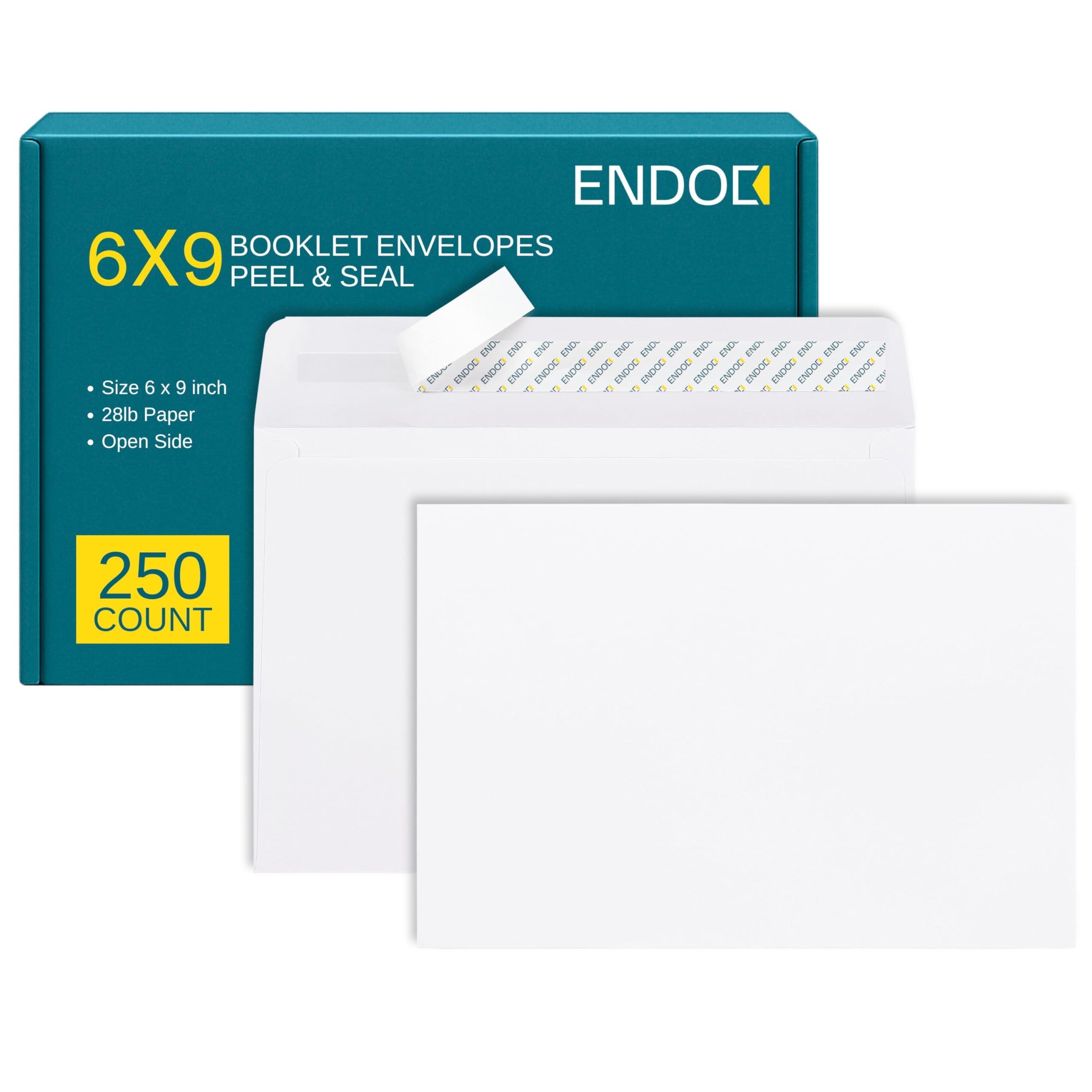 6x9 Booklet Envelopes - 250 Pack - Self Seal Mailing Envelopes - White Letter With Peel & Seal Closure - Open-Side - 28 Lb Paper - Plain for Business and Personal Use