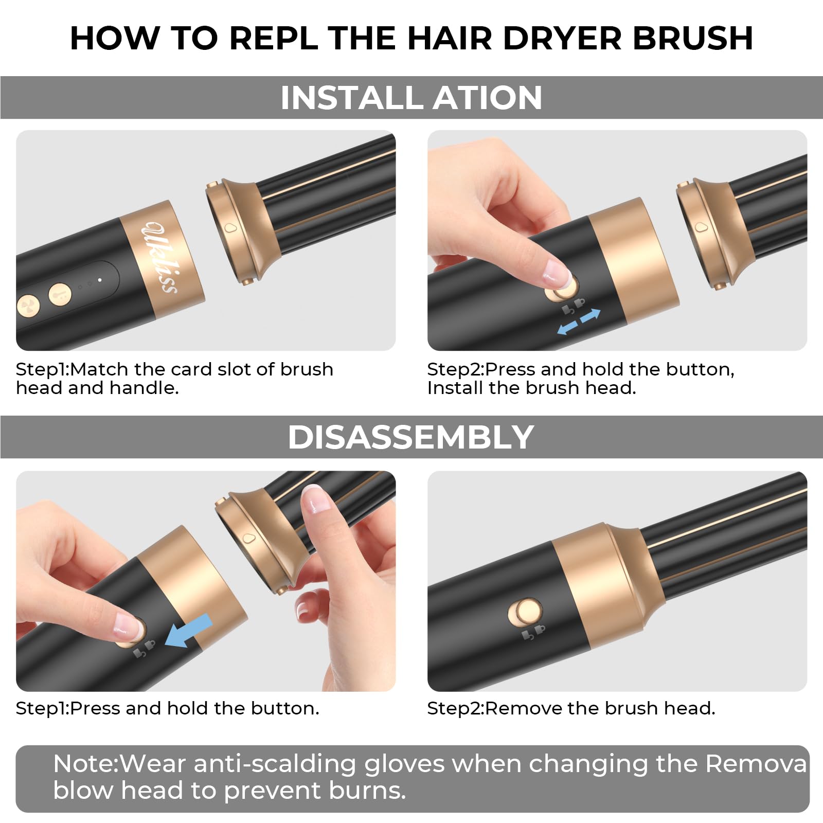 UKLISS Airstyler Multistyler 7 in 1, 1400 W, spazzola ad aria calda, asciugacapelli con 3 temperature, ferro arricciacapelli da 30 mm con aria, asciugacapelli con diffusore, spazzole per lo styling