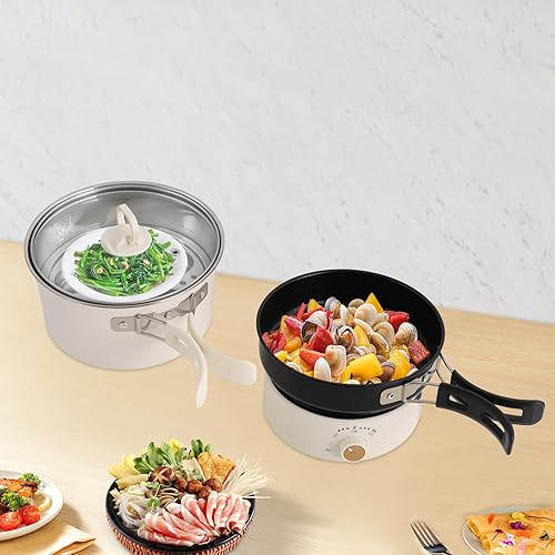 Miniatura 4 de LYNICESHOP Olla eléctrica de cocina caliente, olla caliente de 110 V eléctrica con vaporizador de vapor, mini sartén multifuncional, mini cocina