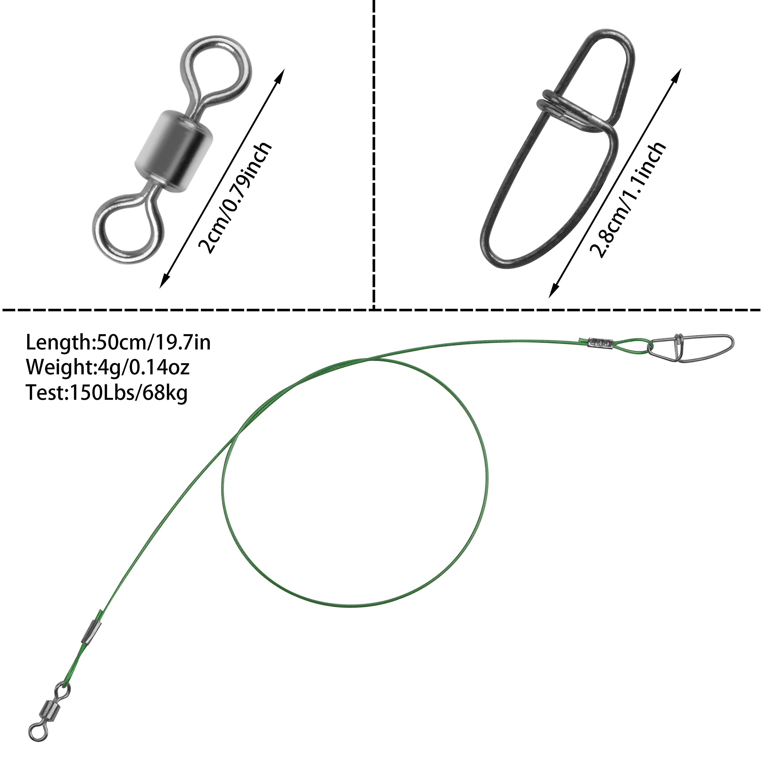 150lbls fishing leaders with hooks Amazon.com : Fishing Wire Leaders Saltwater, 15pcs Heavy Duty 150LB  Stainless Steel Line Leaders with Rolling Swivels and Snaps Nylon-Coated  Saltwater Line Wire Leader Connect Tackle Lures Rig or Hooks 19.7inch :
