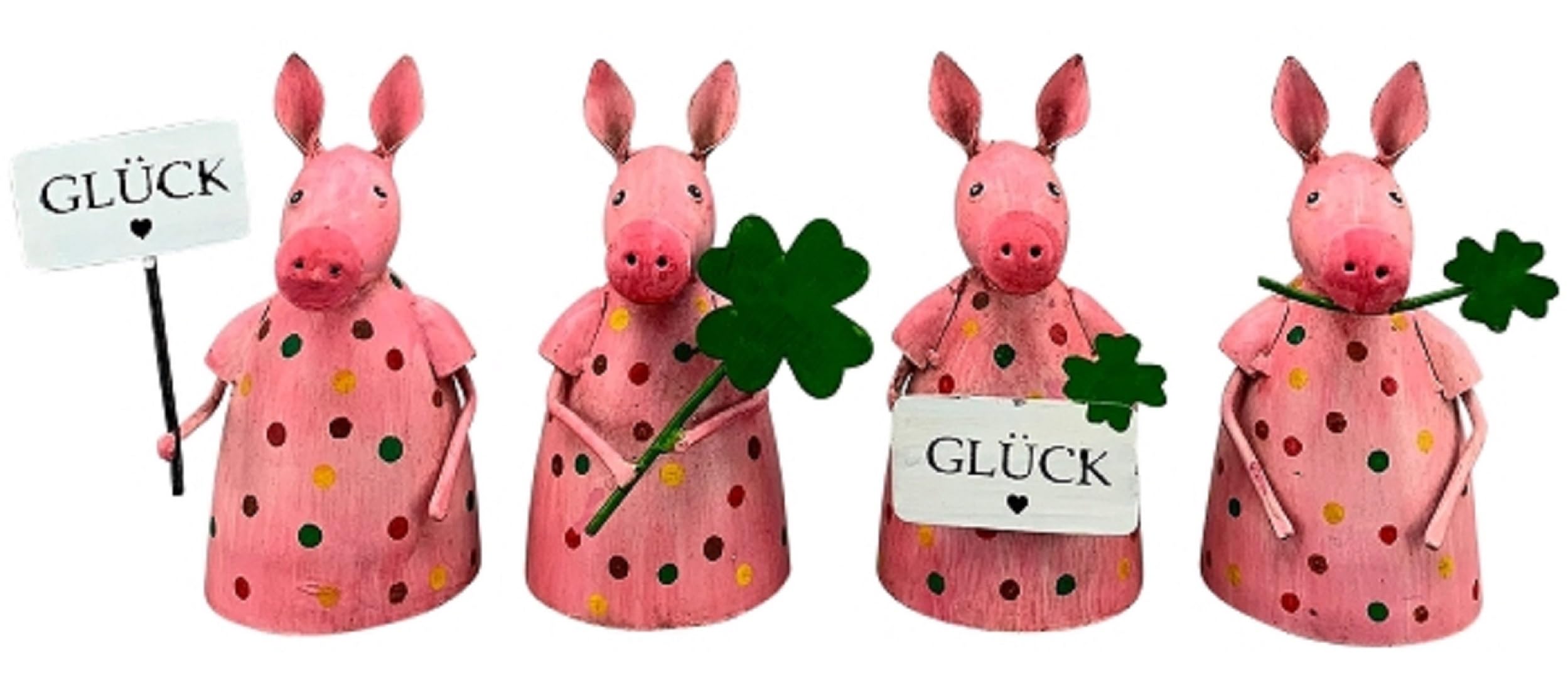 Zaunhocker Glücksschwein – Lustiges Schweinchen Aus Metall, Rosa Mit Punkten & Glückskleeblatt, Ca. 20 Cm Hoch, Handbemalt