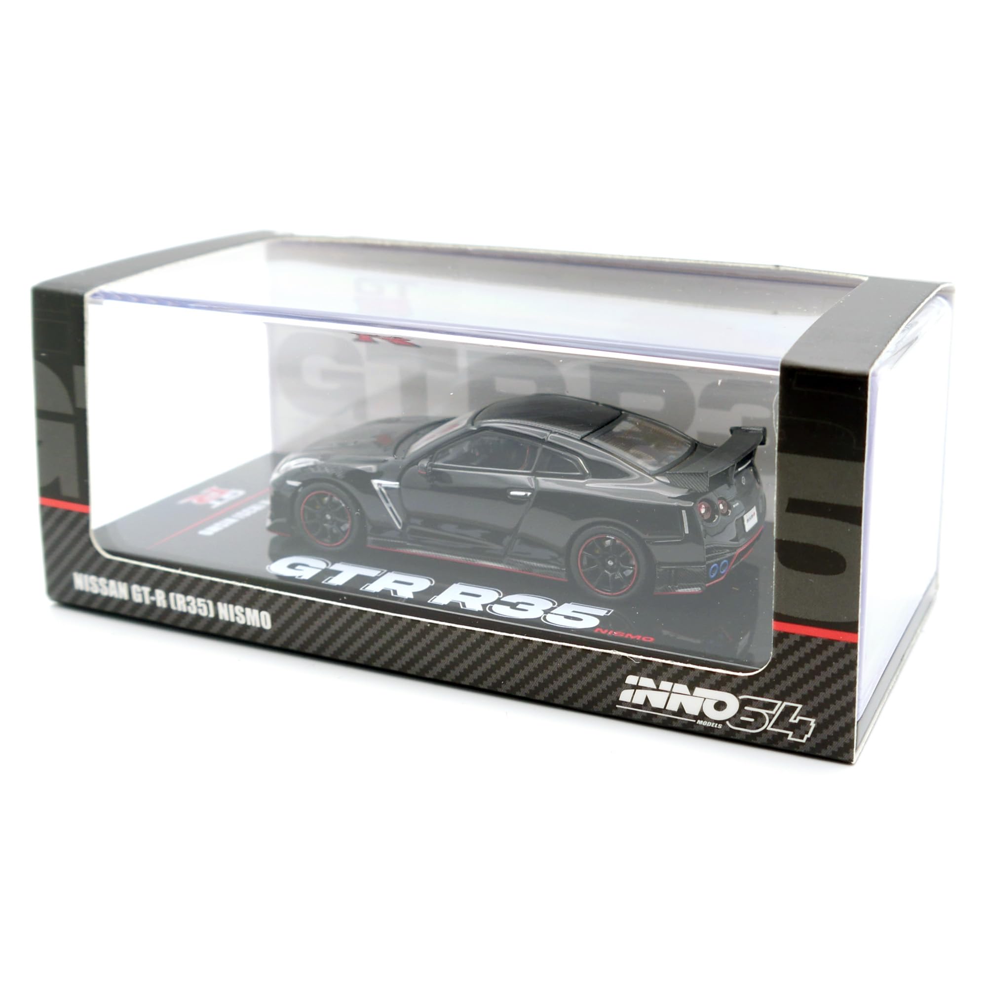 Inno Models Inno64 Nissan GT-R (R35) NISMO Modellauto, Schwarz, Maßstab 1:64, Metall, Detailliertes Sammlerstück im Schaukasten