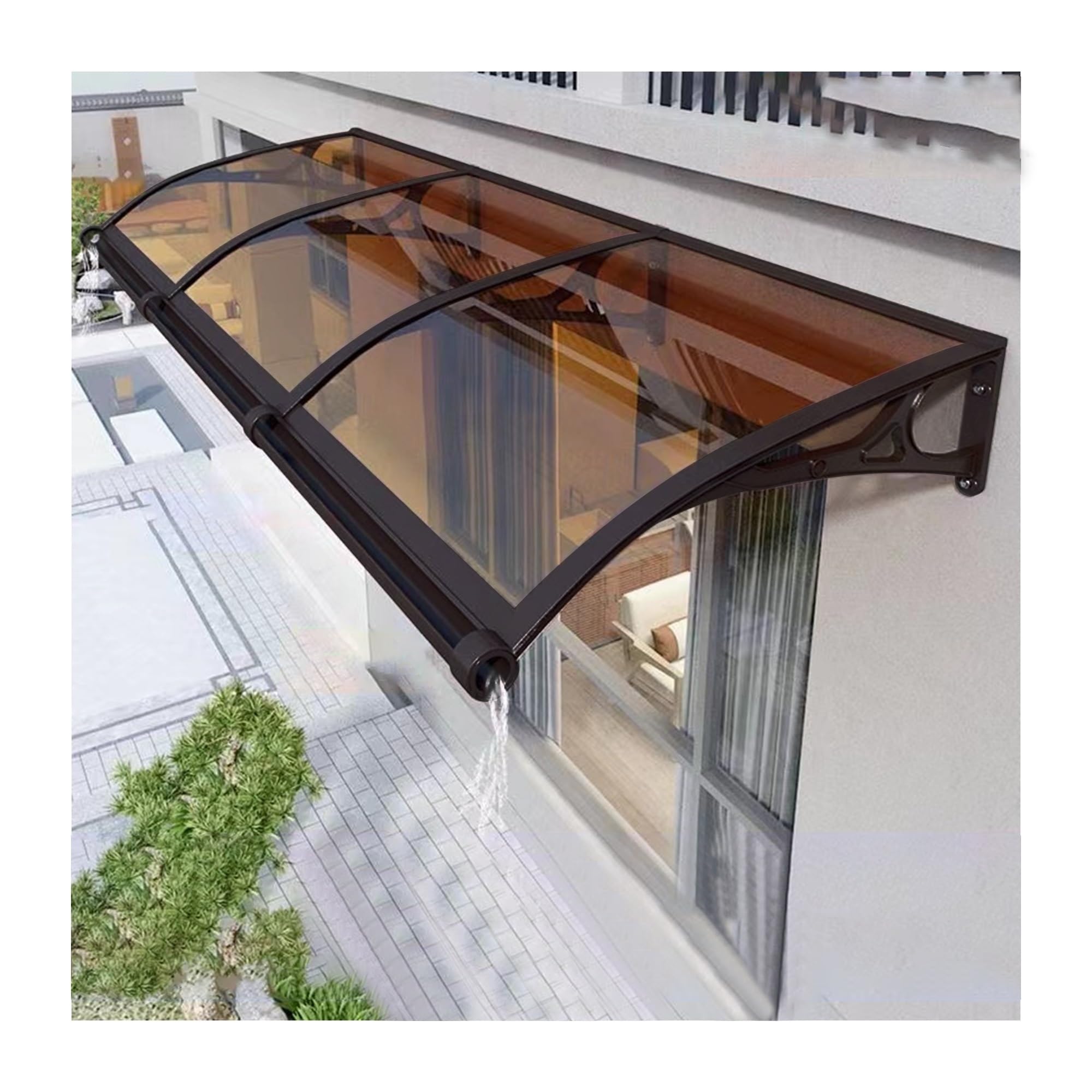 Auvent pour porte fenêtre d'entrée et terrasse extérieure avec toit incliné
