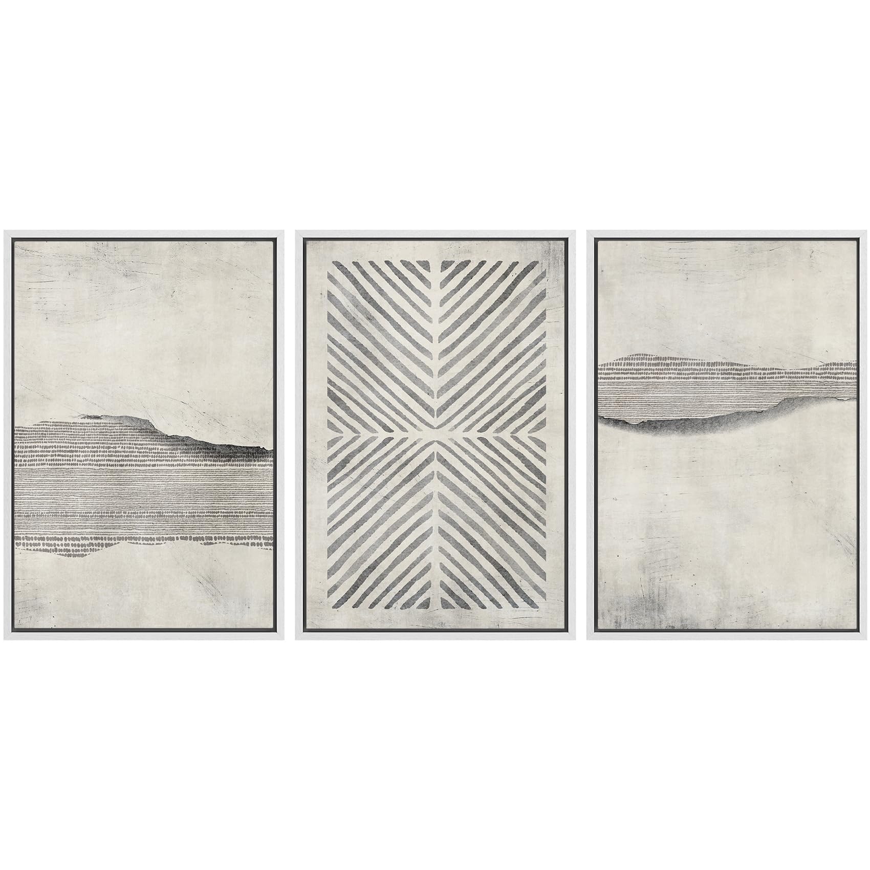 SIGNWIN Framed Canvas Print Wall Art Set Blue White Grunge Geometric Pattern Abstract Shapes Cozy Neutral Decorative Contemporary Minimal for Living Room, Bedroom, Office - 24"x36"x3 Natural — view 117