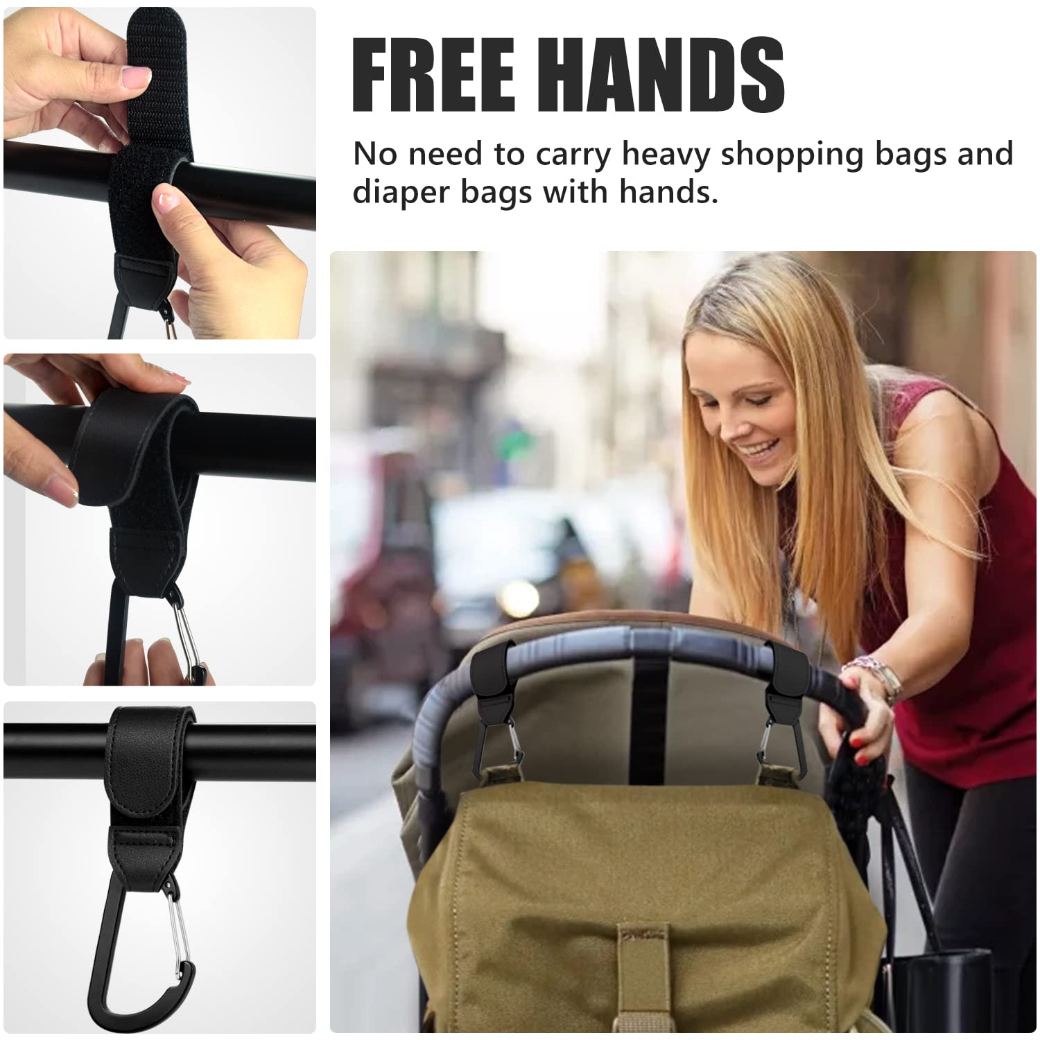 4 Stck Kinderwagen Haken Lederoptik  Universeller Taschenhalter Fr  Wickeltasche, Einkaufstaschen & Ruckscke