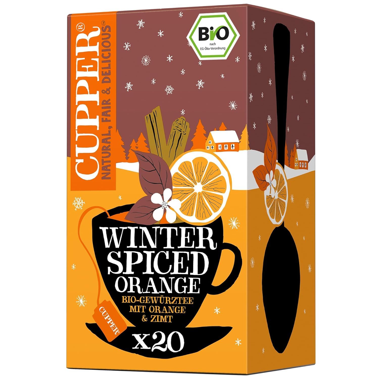 Cupper Bio Gewürztee "Winter Spiced Orange", Kräutertee, Chai, Zimt, Hibiskus, 20 ungebleichte plastikfreie Teebeutel, fair gehandelt