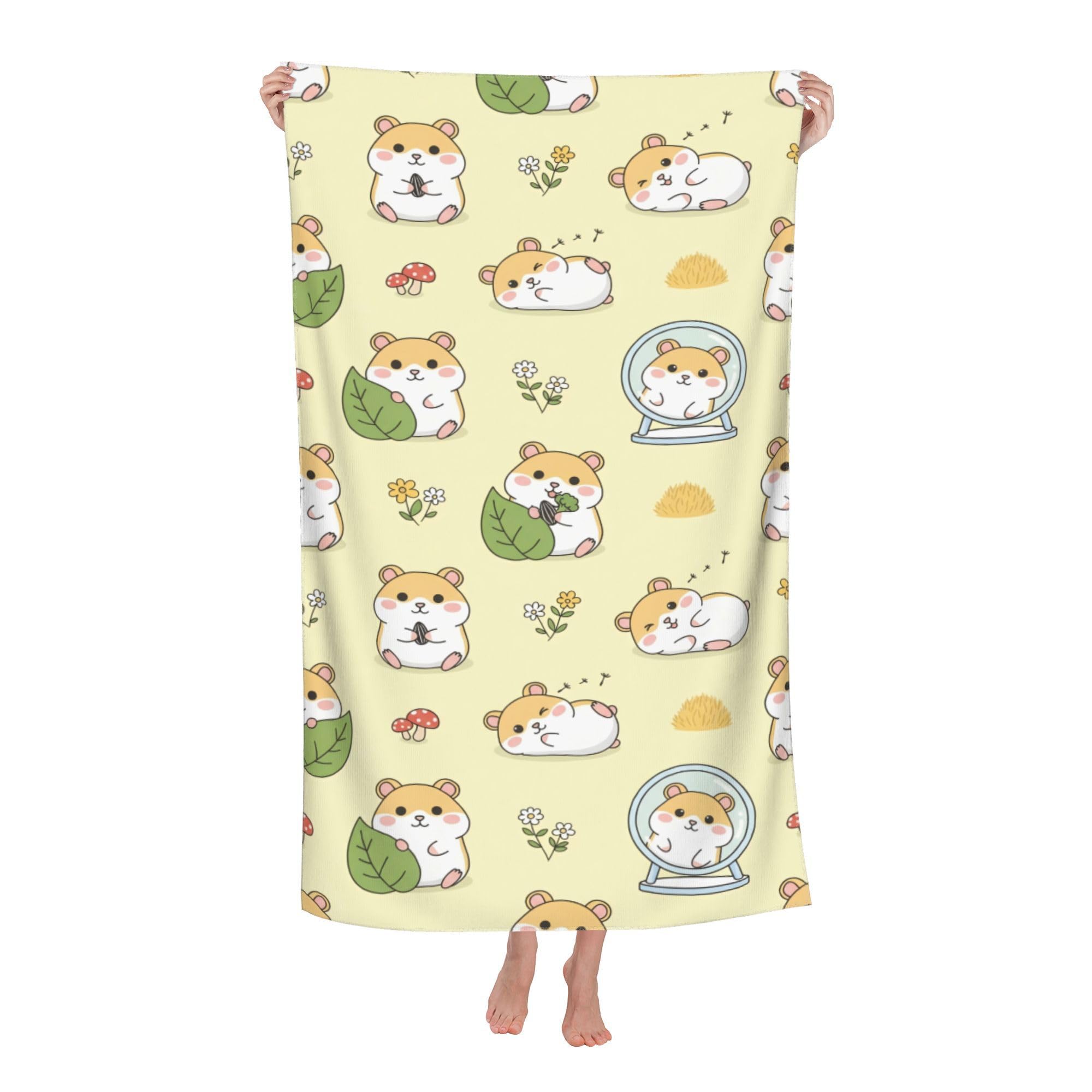 peiyeety Leaf Cute Hamster Soft Bath Towels Absorbent Bathroom Towel for Beach Hotel Gym Spa Shower