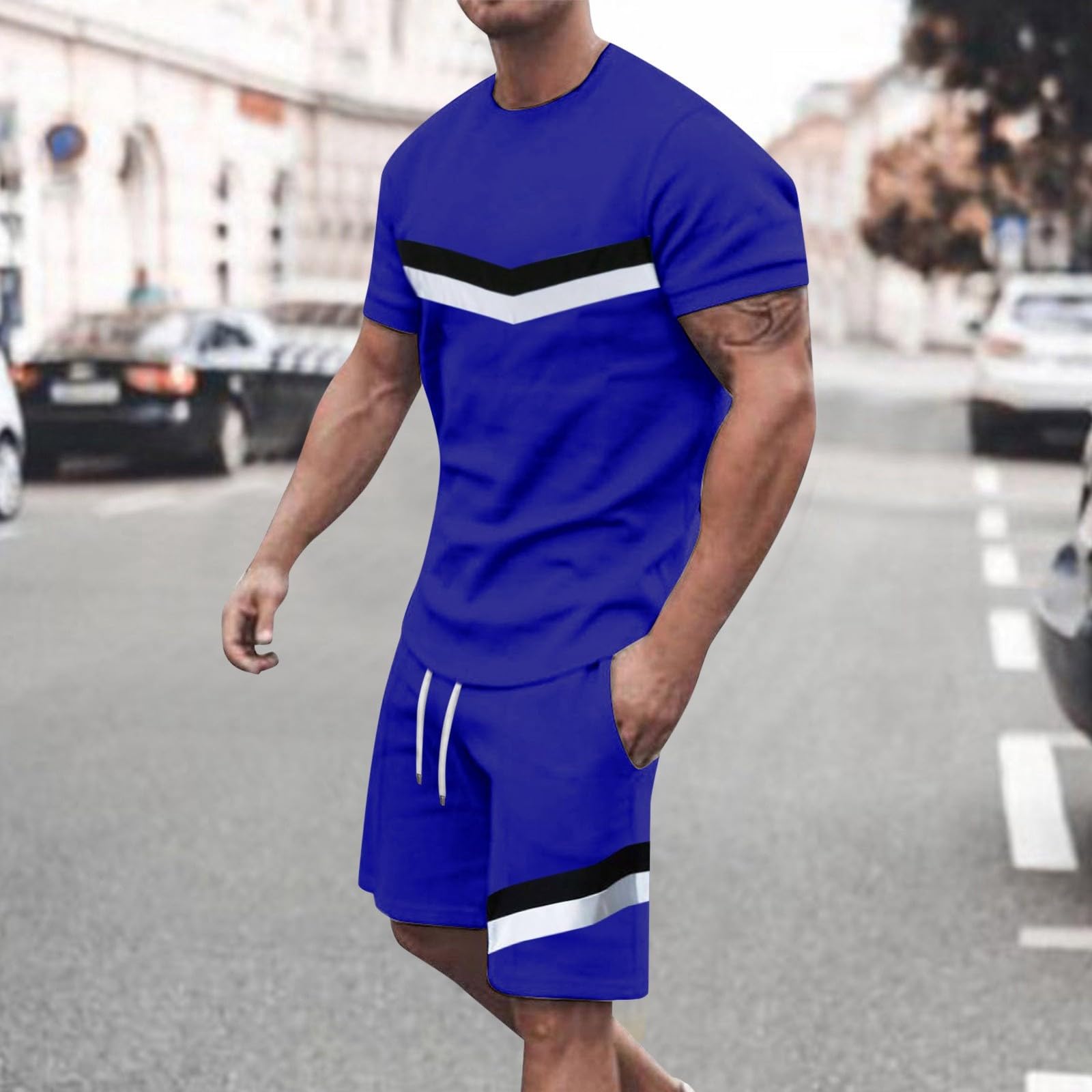 Tuta da uomo estiva con maglietta e pantaloncini, set da 2 pezzi, tuta estiva alla moda, comoda e casual, tuta da jogging a maniche corte, tuta da jogging natalizia