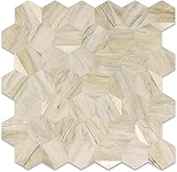 Vista 20 de Azulejo de pizarra beige hexagonal para despegar y pegar para la pared de la cocina, salpicadura adhesiva resistente al calor de PVC para la pared