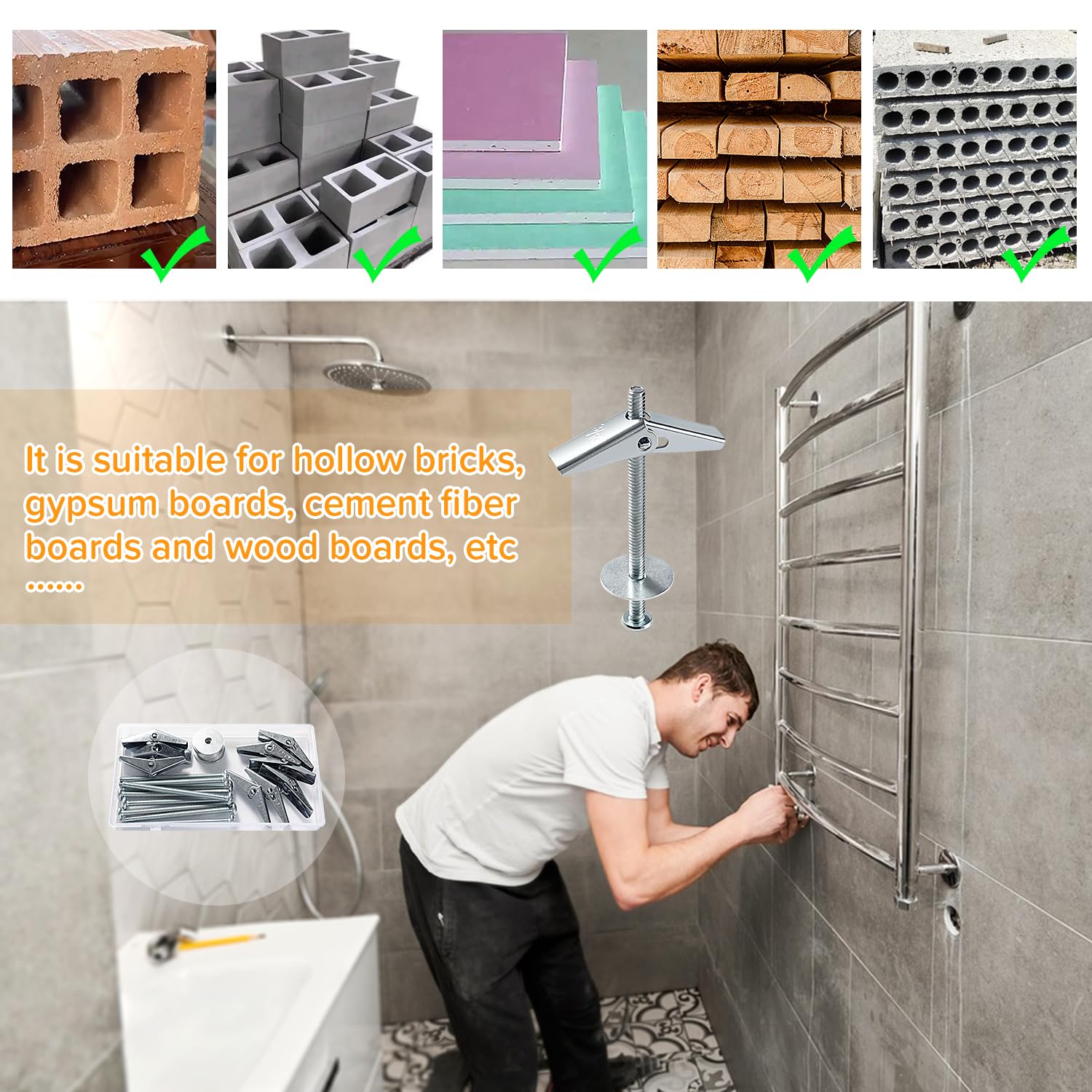 Kit Tasselli A Levetta 3/16'' | 9 Set Con Viti E Rondelle Per Cartongesso E Pareti Cave - Foto 5