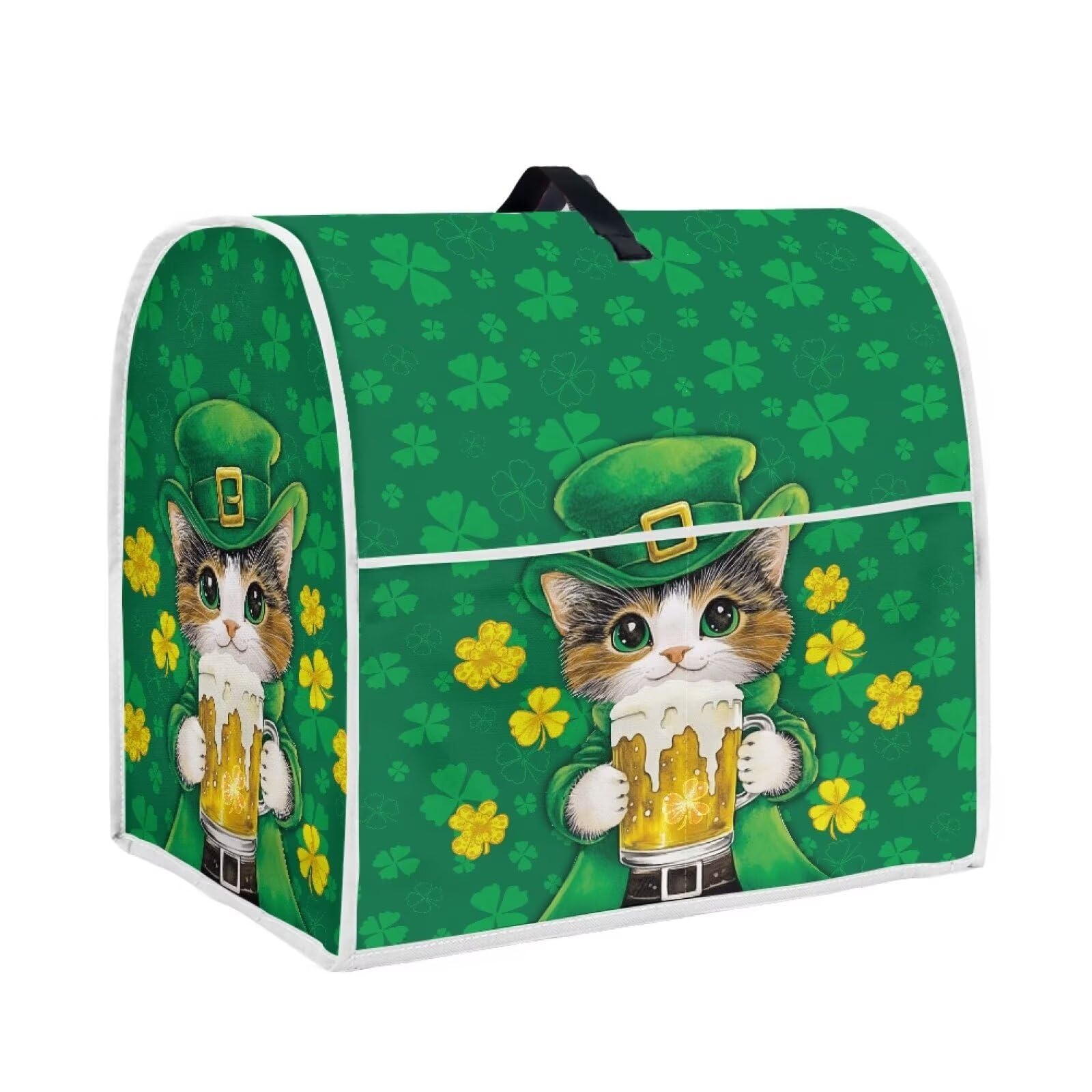 YUVAMAGIMO Cat Kitchen Mixer Cover Green Clover St. Patrick's Day Small Appliance Cover for Kitchen Dust Covers for 6-8 Quart Stand Mixer with Pocket for Holiday Home Kitchen Decor