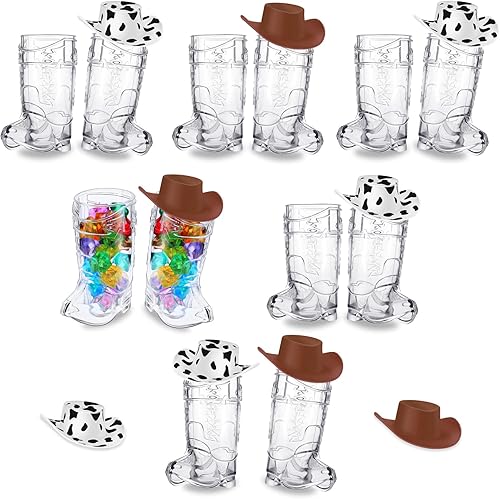 Sawysine Juego de 24 vasos de cristal para botas de vaquero, sombrero de vaquera occidental y gafas de botas de vaquero de plástico, sombrero en