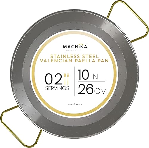 Machika Paella de acero inoxidable, sartén de acero inoxidable para recetas de paella y arroz, sartén valenciana de acero inoxidable con asas