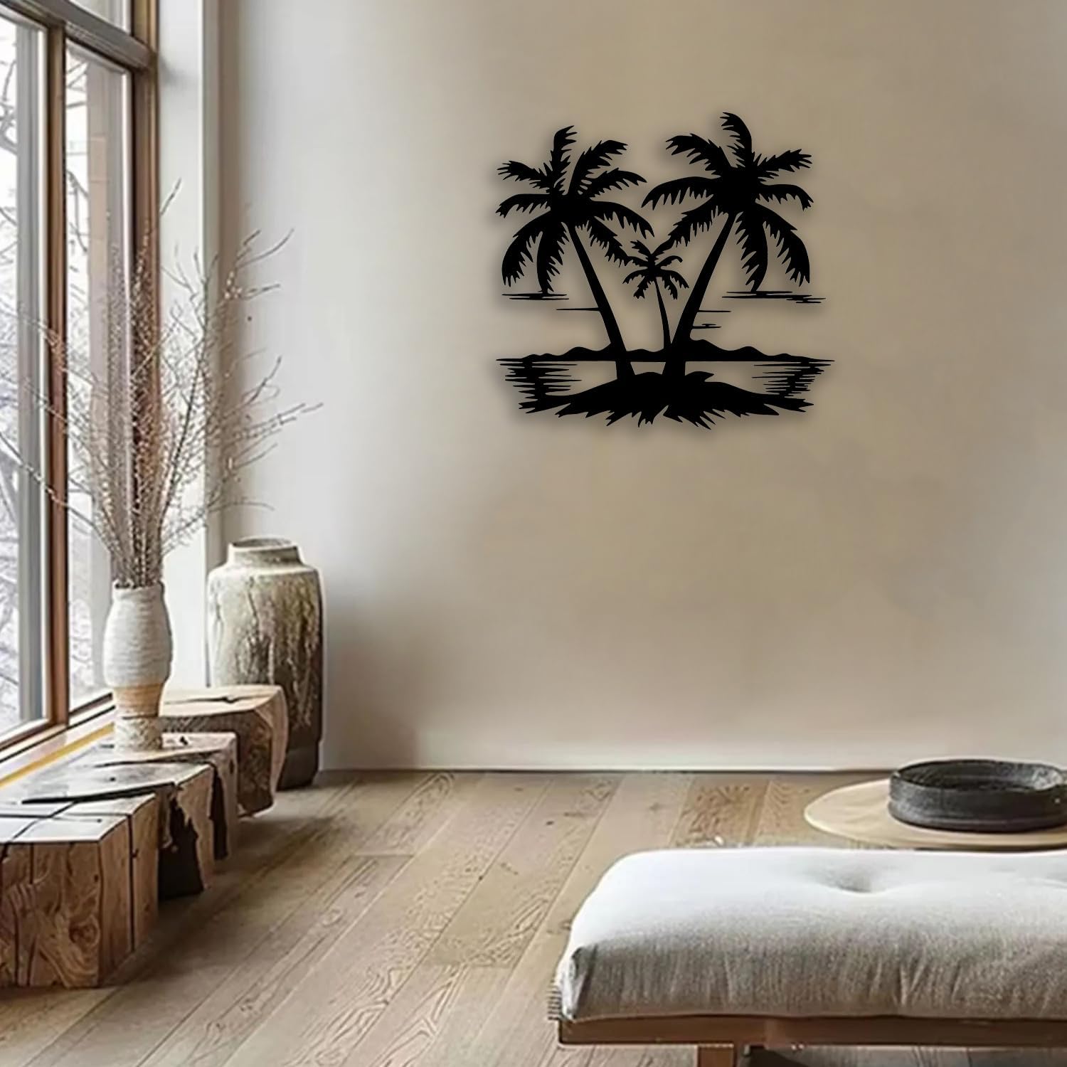 OPTYBVFD Tropical Palm Tree Metal Wall Decor - Room Decor Wall Art Home Decor for Living Room, Bedroom, Dining Room, Office, Coastal, Beach (Black)
