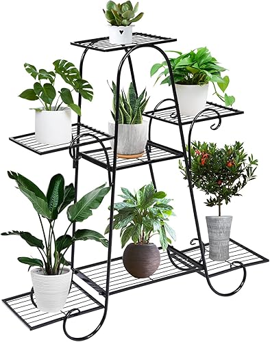 Giantex Soporte de metal para macetas de 7 niveles, estante de exhibición de plantas para patio, jardín, balcón, hogar, estante de almacenamiento