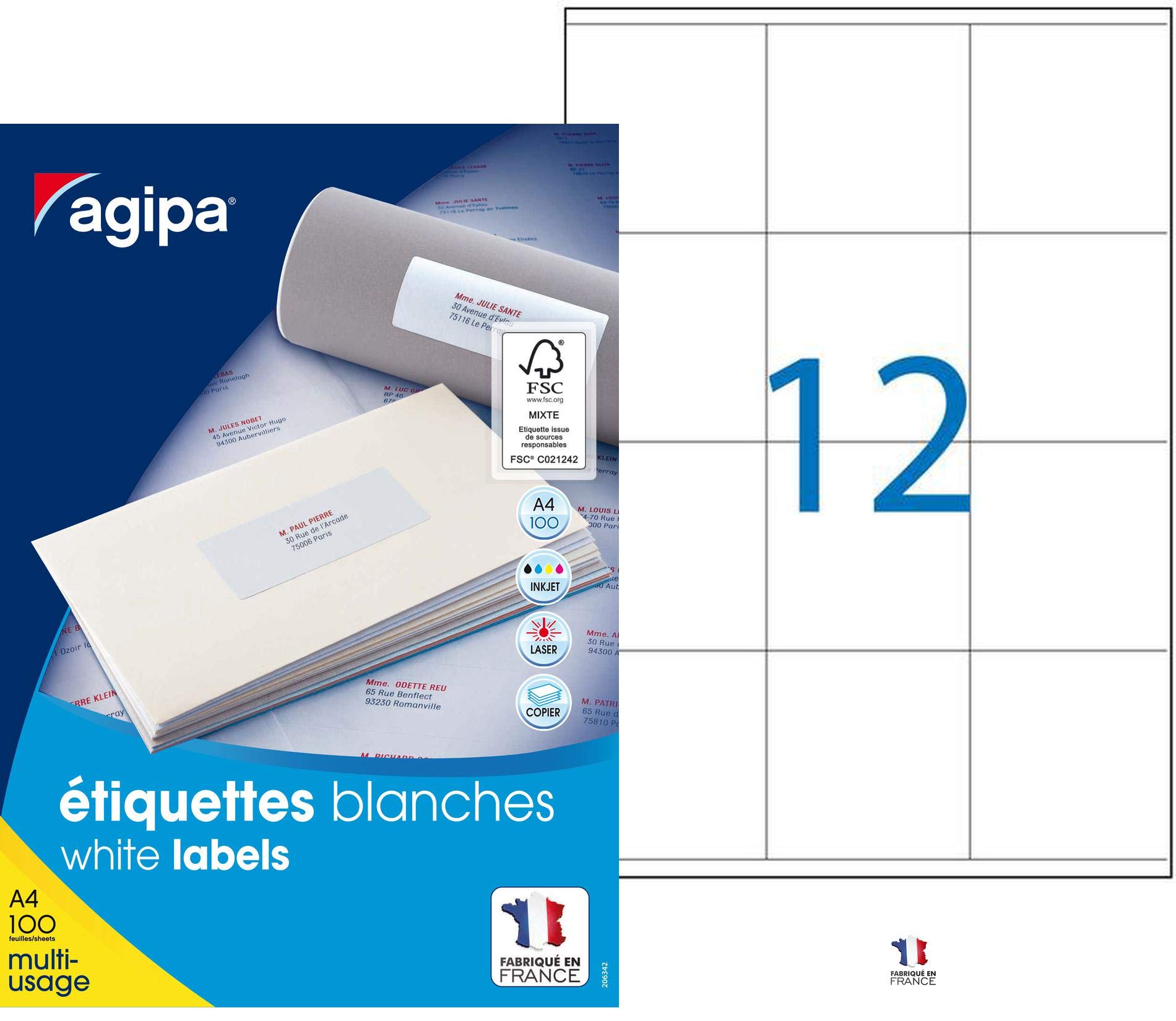 Apli 102167 Boîte de 1200 Etiquettes multi-​usage A4 70 x 70 mm