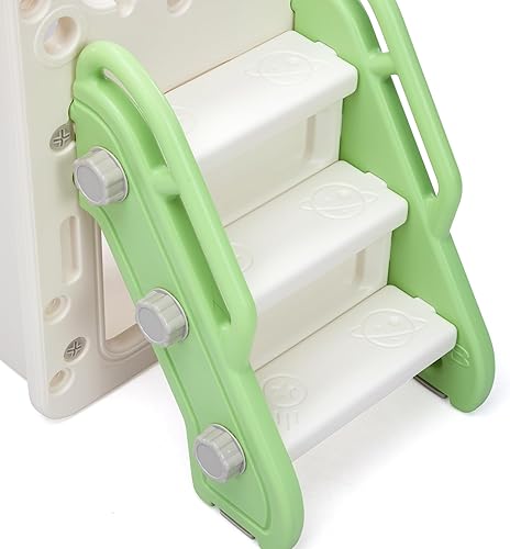 Miniatura 7 de Juego de tobogán y escalador 8 en 1 para niños pequeños, parque infantil con escaleras, túnel, telescopio, almacenamiento, aro de baloncesto y