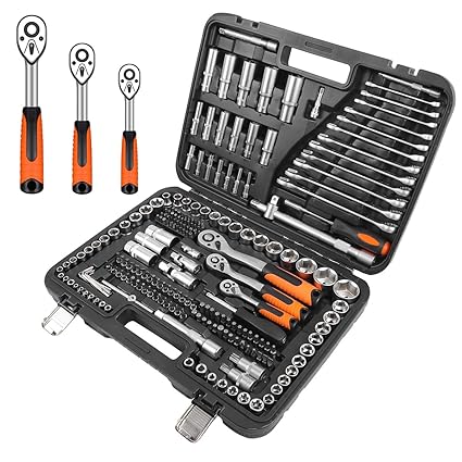 Mechanics Tool Set Kit 219PCS Socket Wrench Set 1/4