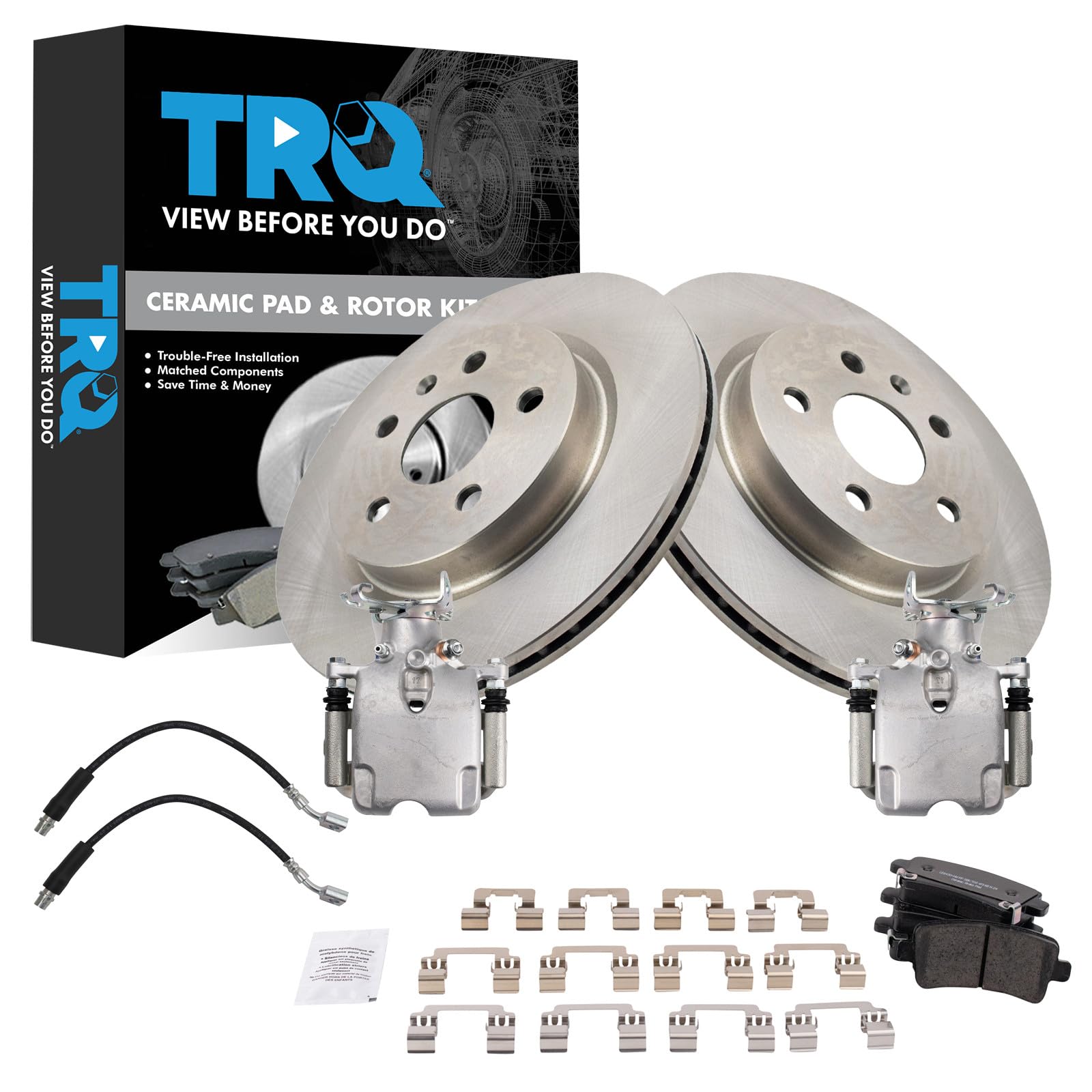 TRQ Rear Brake Pad and Rotor Set Ceramic Vented Rotors Calipers Compatible with 2010-2012 Buick LaCrosse