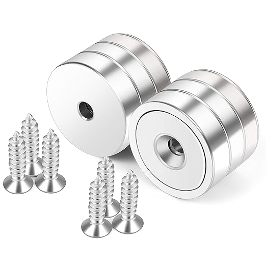 Neosmuk Magnets with Screws, 130lbs Strong Neodymium Disc Magnet with Holes in The Center,Cup Magnet with Mounting Hole Heavy Duty, Round Rare Earth Magnetic High Strength in Middle,6 Pack