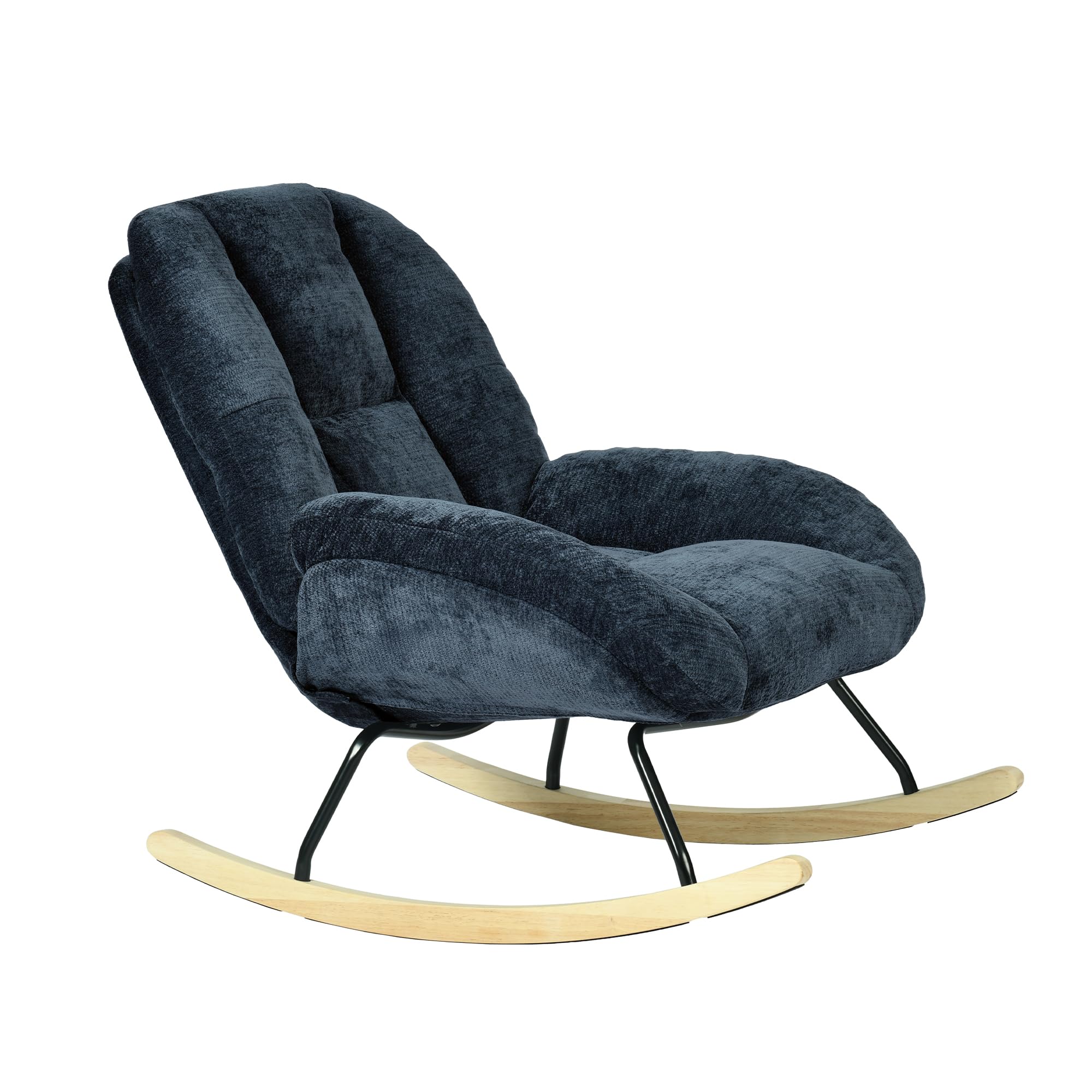 MEUBLE Cosy Sillas Mecedora Escandinavo Sillón Relax Especial Lactancia para Salón Dormitorio Lectura Sala de Estudio, Asiento Extra Ancho en Tela Chenilla, Azul
