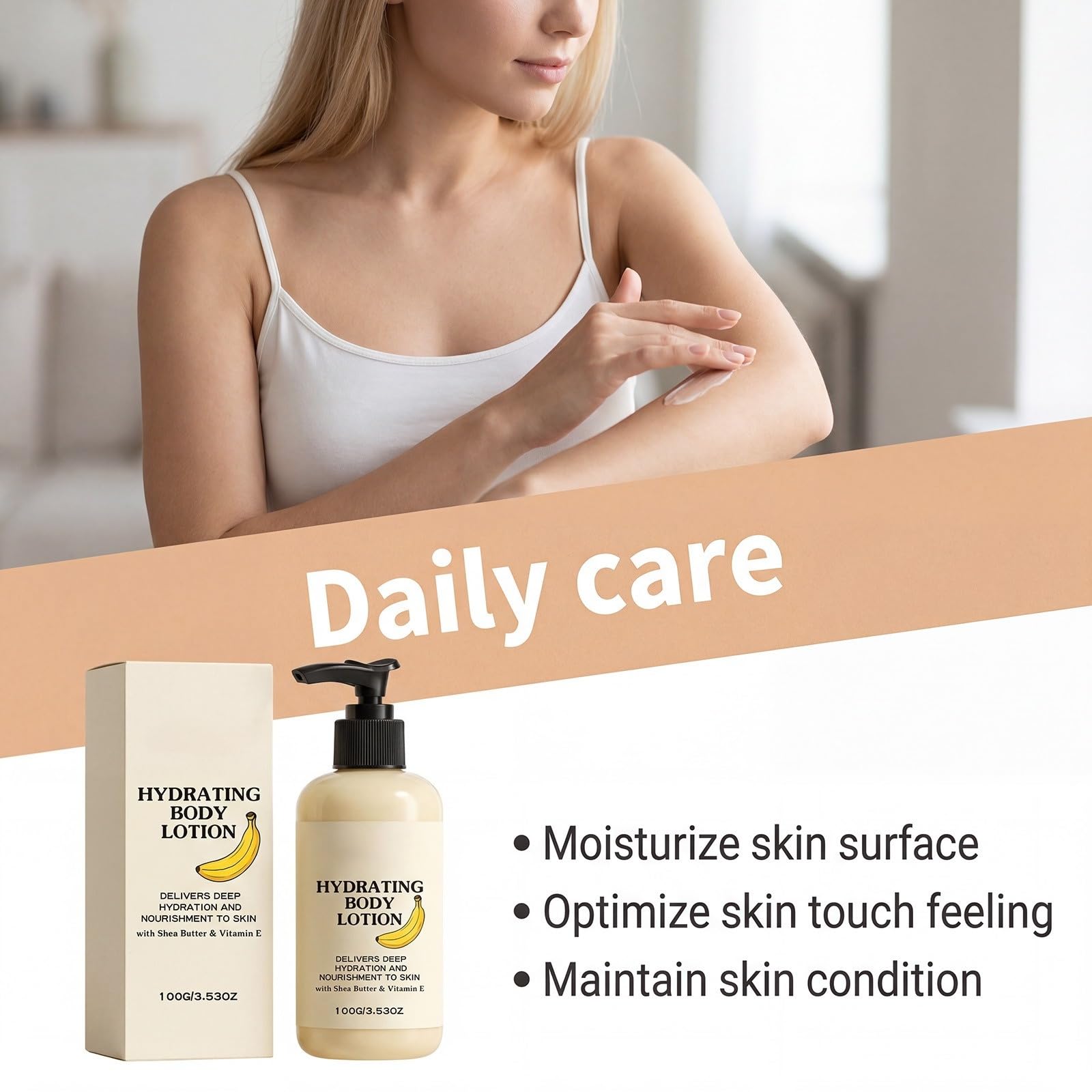 Loción Corporal Hidratante de Plátano, Nutrición Profunda con Manteca de Karité y Vitamina E, Crema Corporal para Piel Seca, Hidratación Duradera 100g