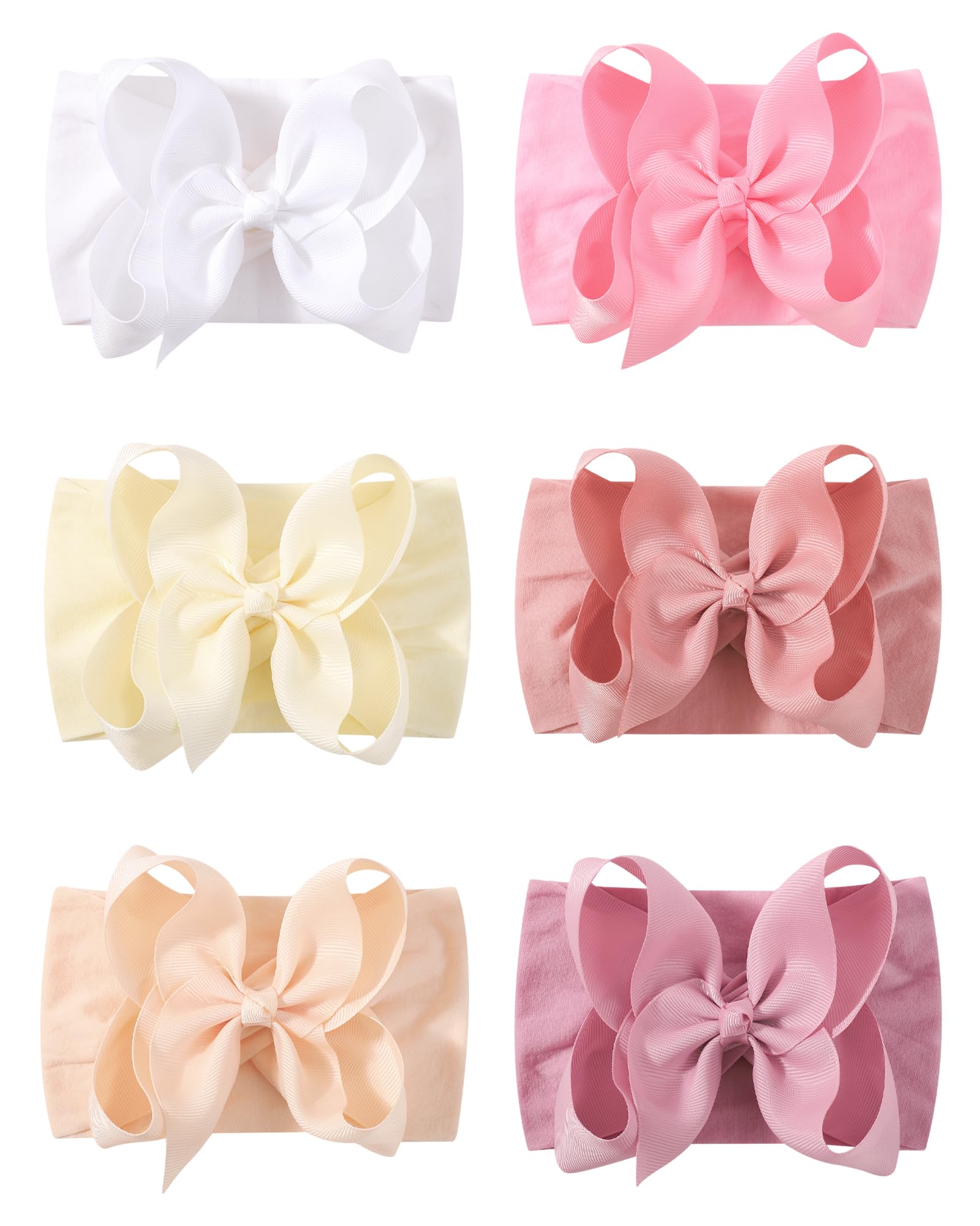 6PCS Baby Girl Bows Big Baby Headbands Ribbon Bow Nylon Headbands | Hair Accessories Baby Bows for Baby Girls Infant Newborn Toddler-PINK