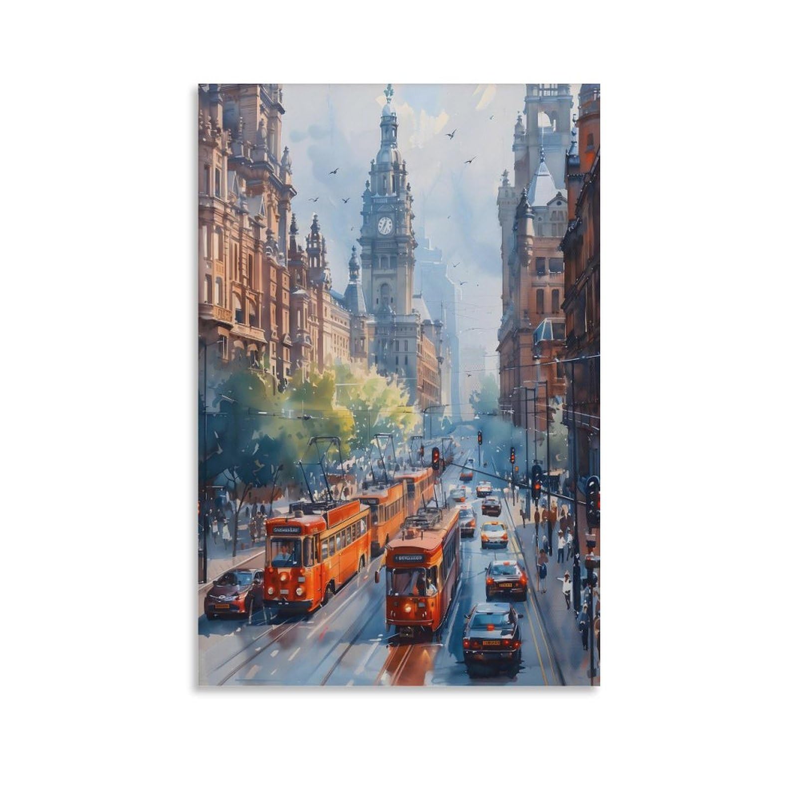 Piank Manchester Watercolor Painting Manchester Print Manchester Poster Manchester Wall Art Manchester Skyline Unframe 16X24inch(40X60cm)