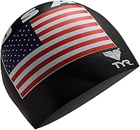TYR USA Latex Swim Cap - Lightweight, Tear-Resistant, Universal Fit for Adults & Kids with American Flag