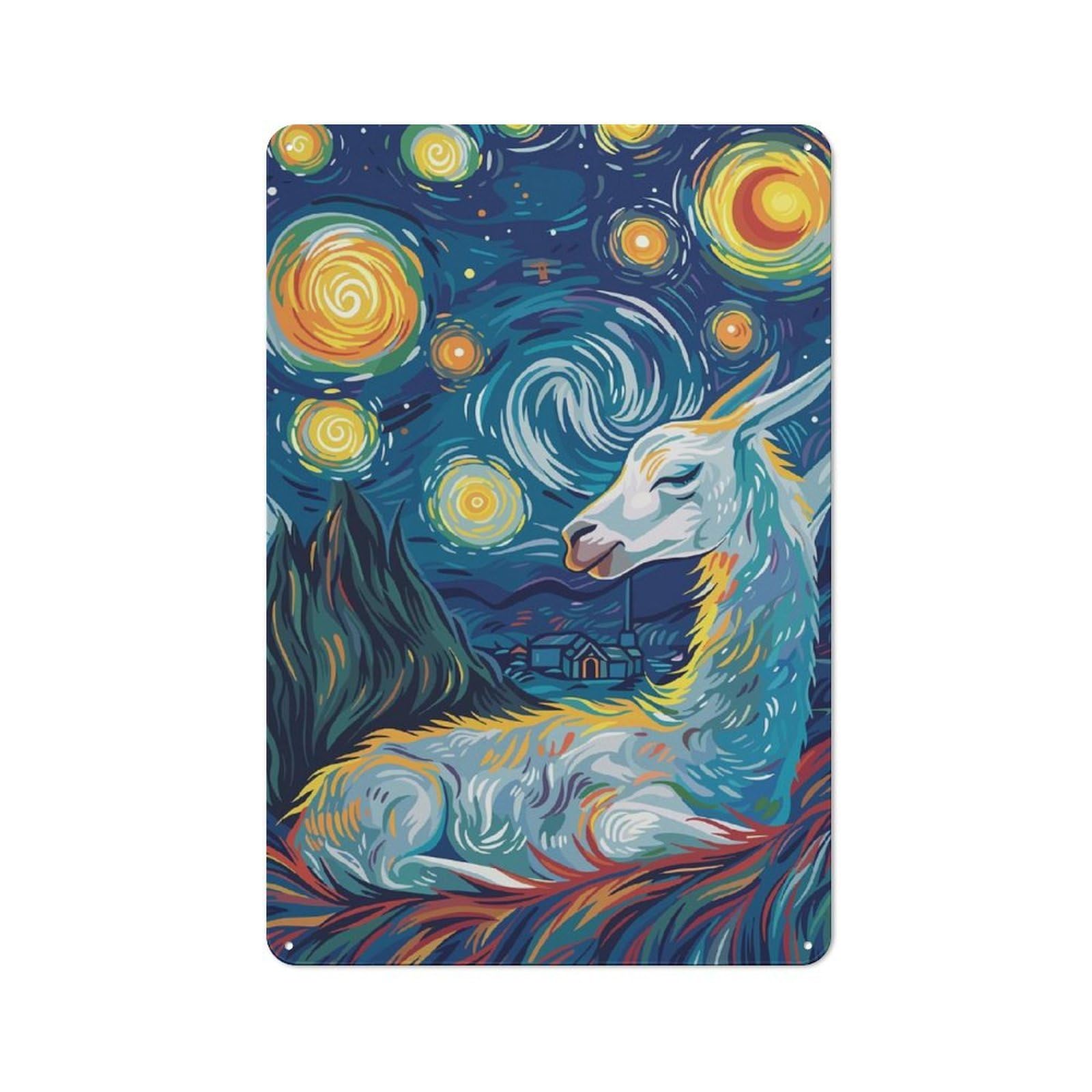 Junmoney Llama In Starry Night Style Rustic Metal Sign 30X20cm For Kitchen Or Home Bar, Gift For Kitchen Decor Lovers During The Christmas Season