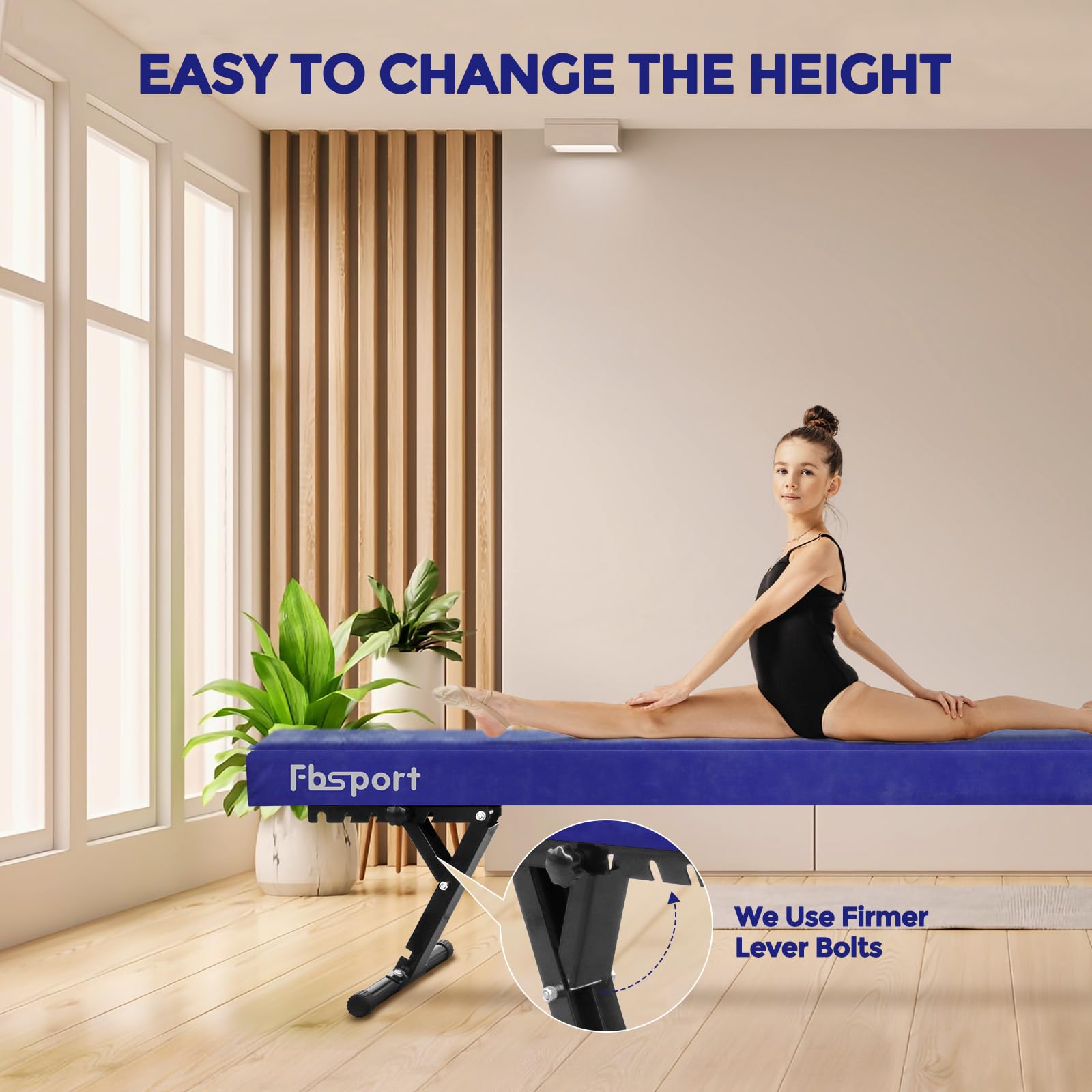FBSPORT Barra Equilibrio Gimnasia artistica Ajustable 244cm,5 Alturas Ajustables viga de Piso Alto y bajo Alta Estabilidad Equipos de Entrenamiento de práctica de Gimnasio para niños/Adultos