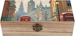 London Impression Wooden Keepsake Box Memory Box Jewelry Letters Rustic Memento Storage Boxes with Hinged Lid for Wedding, Anniversary, Birthday, Graduation & Retirement Gifts