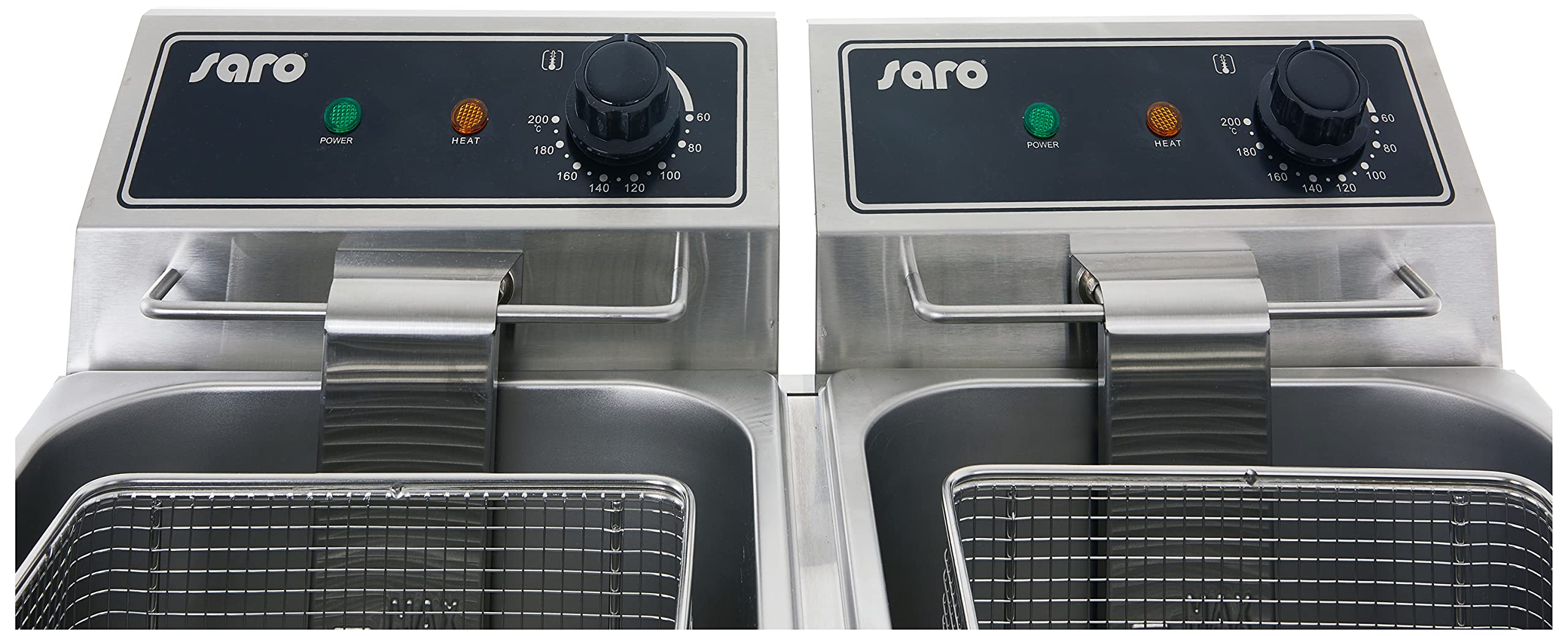 SARO EF 88 Freidora con grifo de drenaje, 2 x 8 l, acero inoxidable, recipiente con zona fría, dispositivo térmico extraíble, termostato de seguridad, 2 x 3 kW