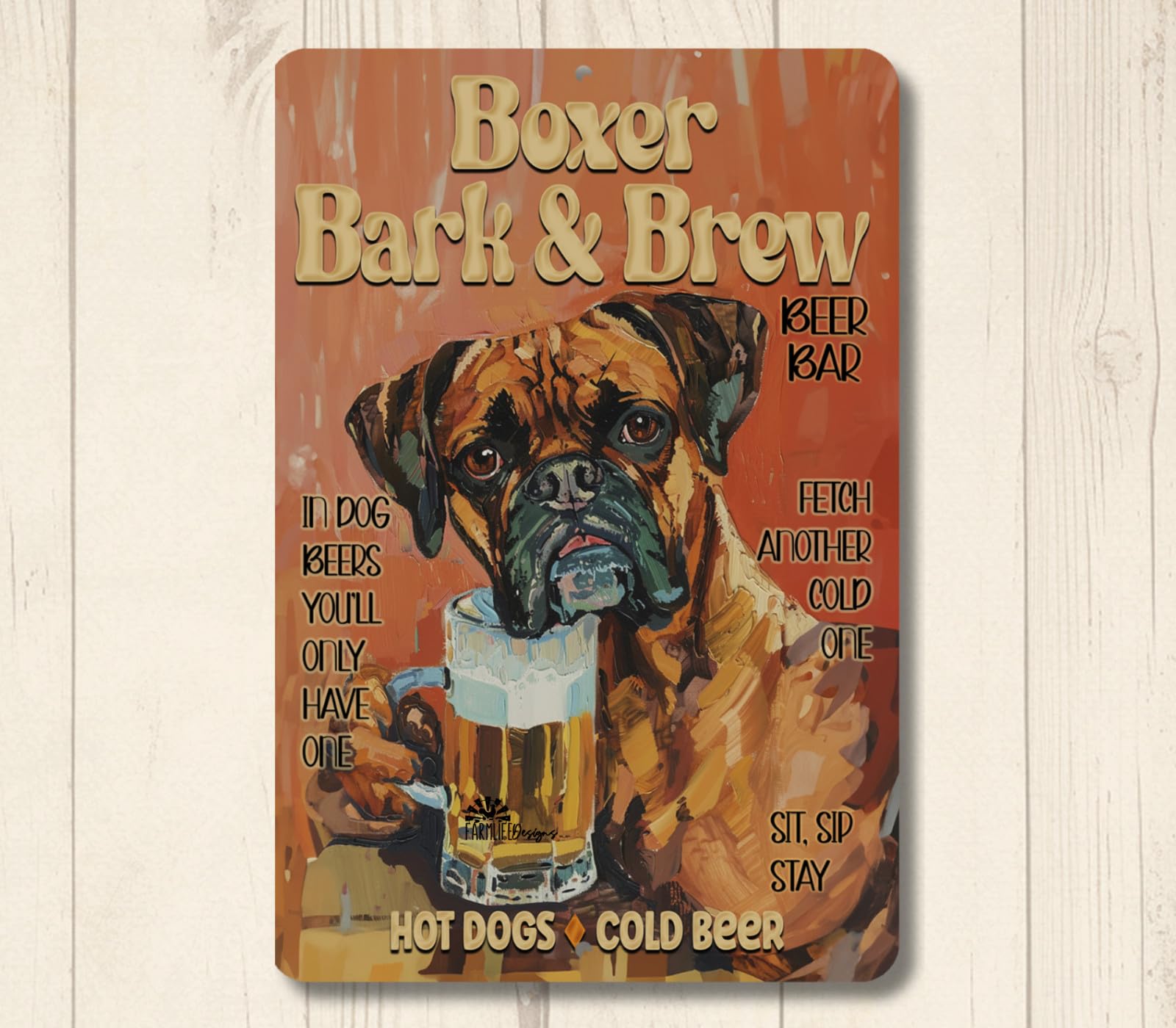 Boxer Beer Bar Sign Bark & Brew pub man cave dog funny metal wall art decor gift home decor
