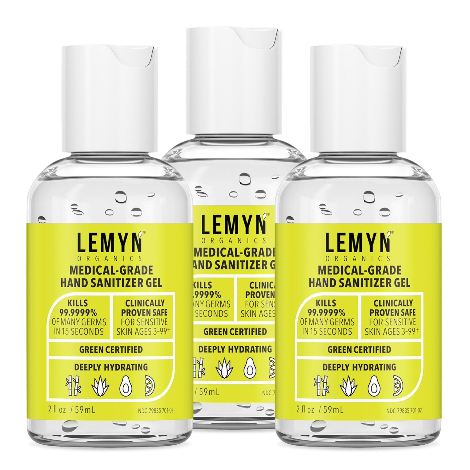 Medical Grade Hand Sanitizer Gel - 97% ORGANIC - 2 FL.OZ. PACK OF 3